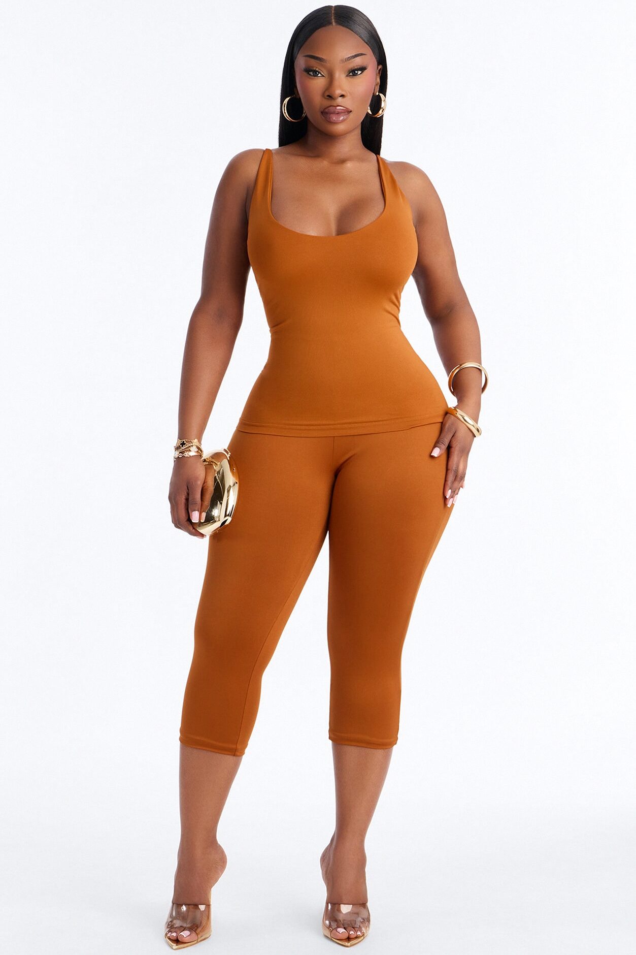 Seamless Smooth Double Lined Scoop Neck Cami Top - Copper