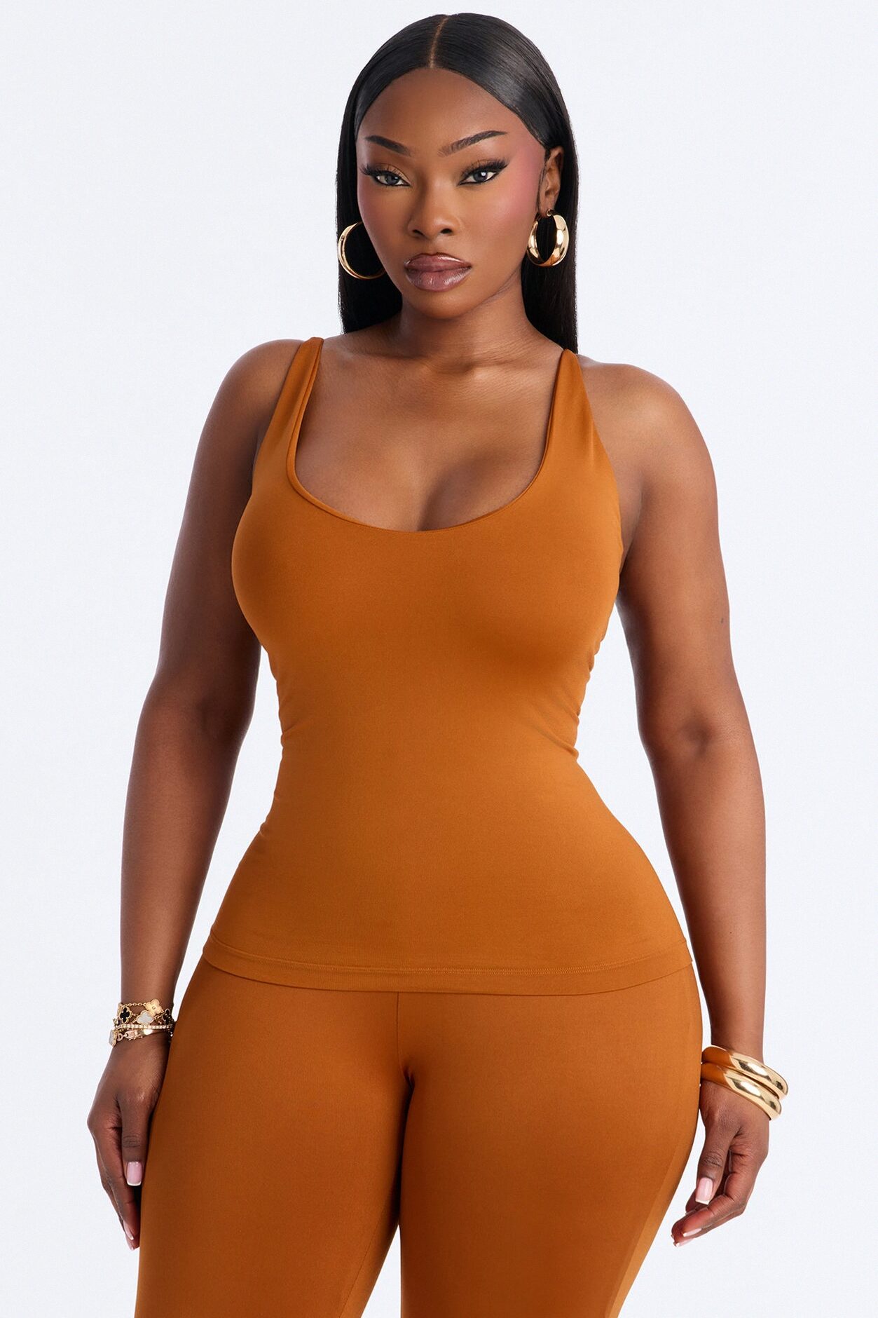 Seamless Smooth Double Lined Scoop Neck Cami Top - Copper