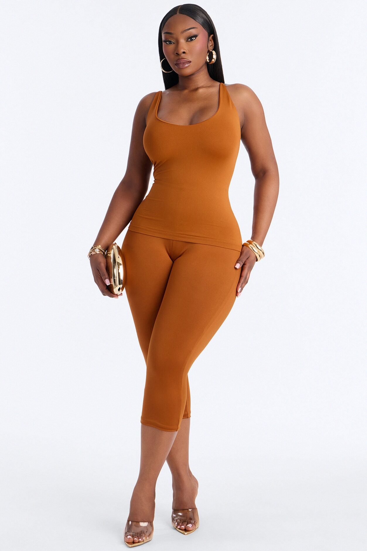Contour Double Lined Capri Pant - Copper