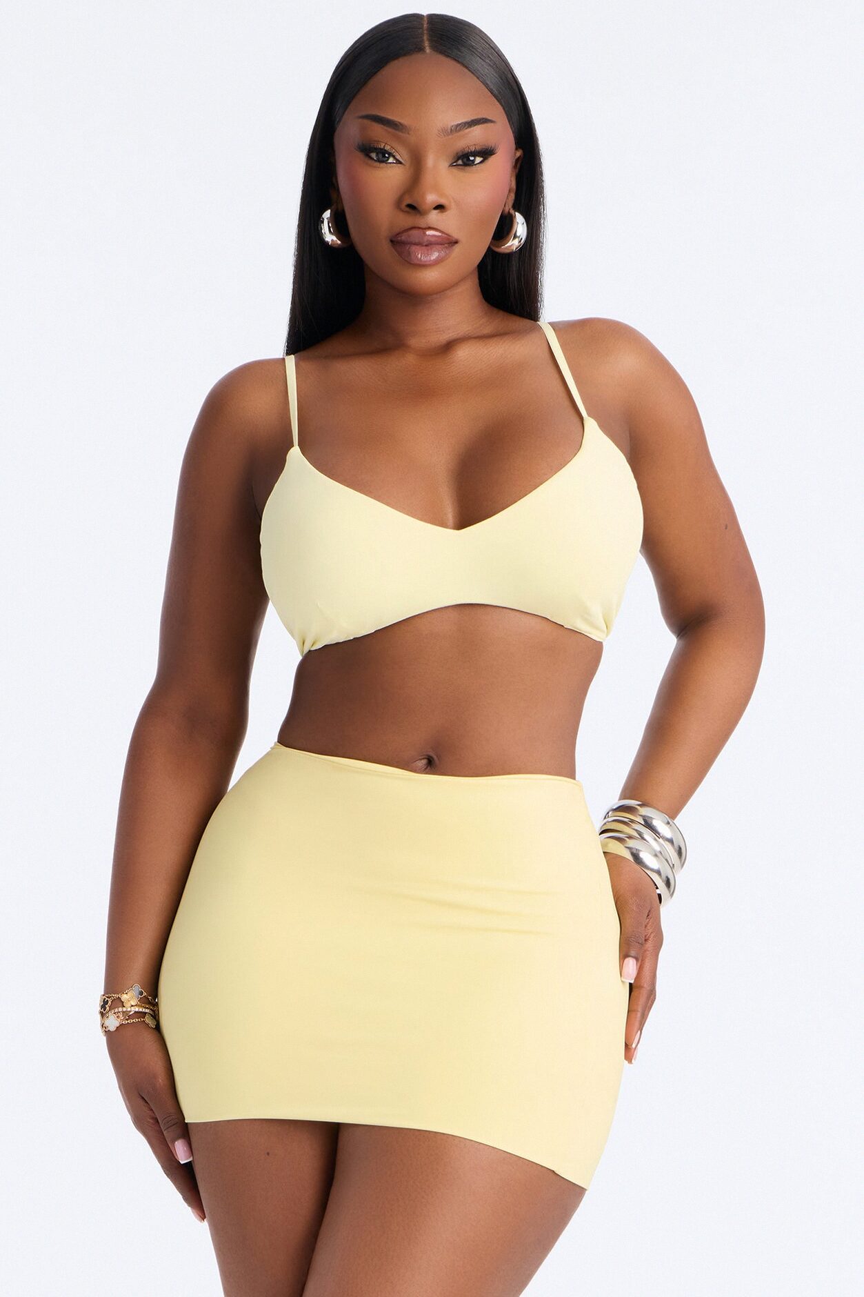 Second Skin Scoop Neck Spaghetti Strap Bra Top - Yellow
