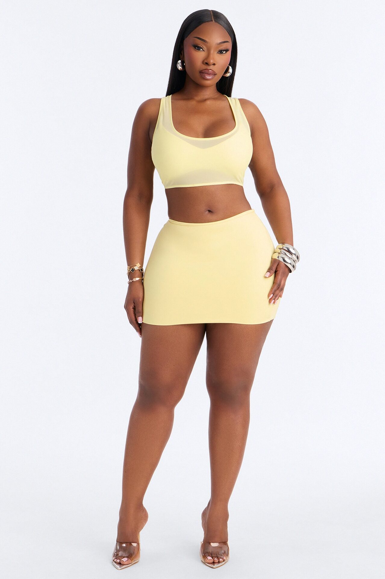 Power Mesh Racerback Bra Top - Yellow
