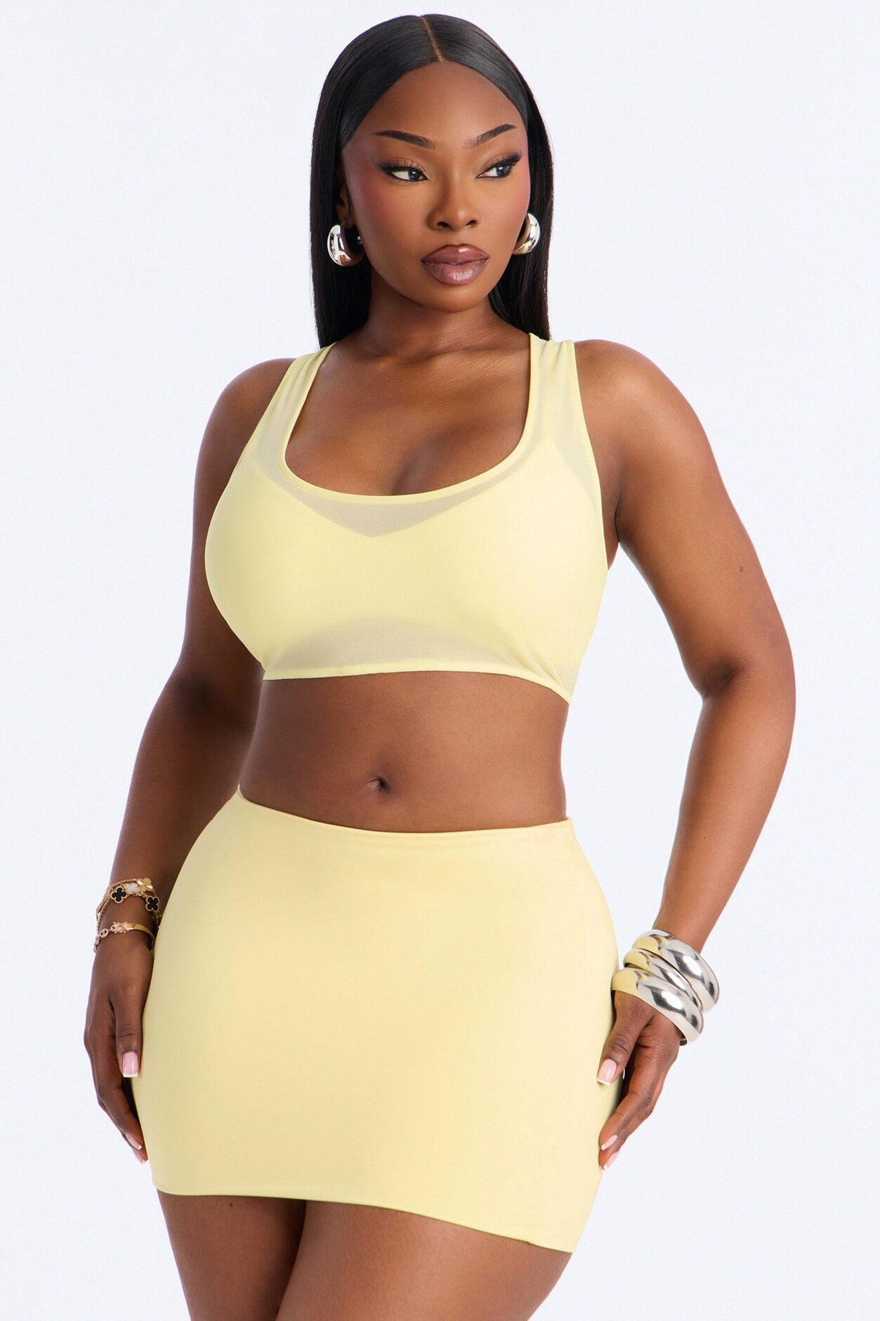Power Mesh Racerback Bra Top - Yellow