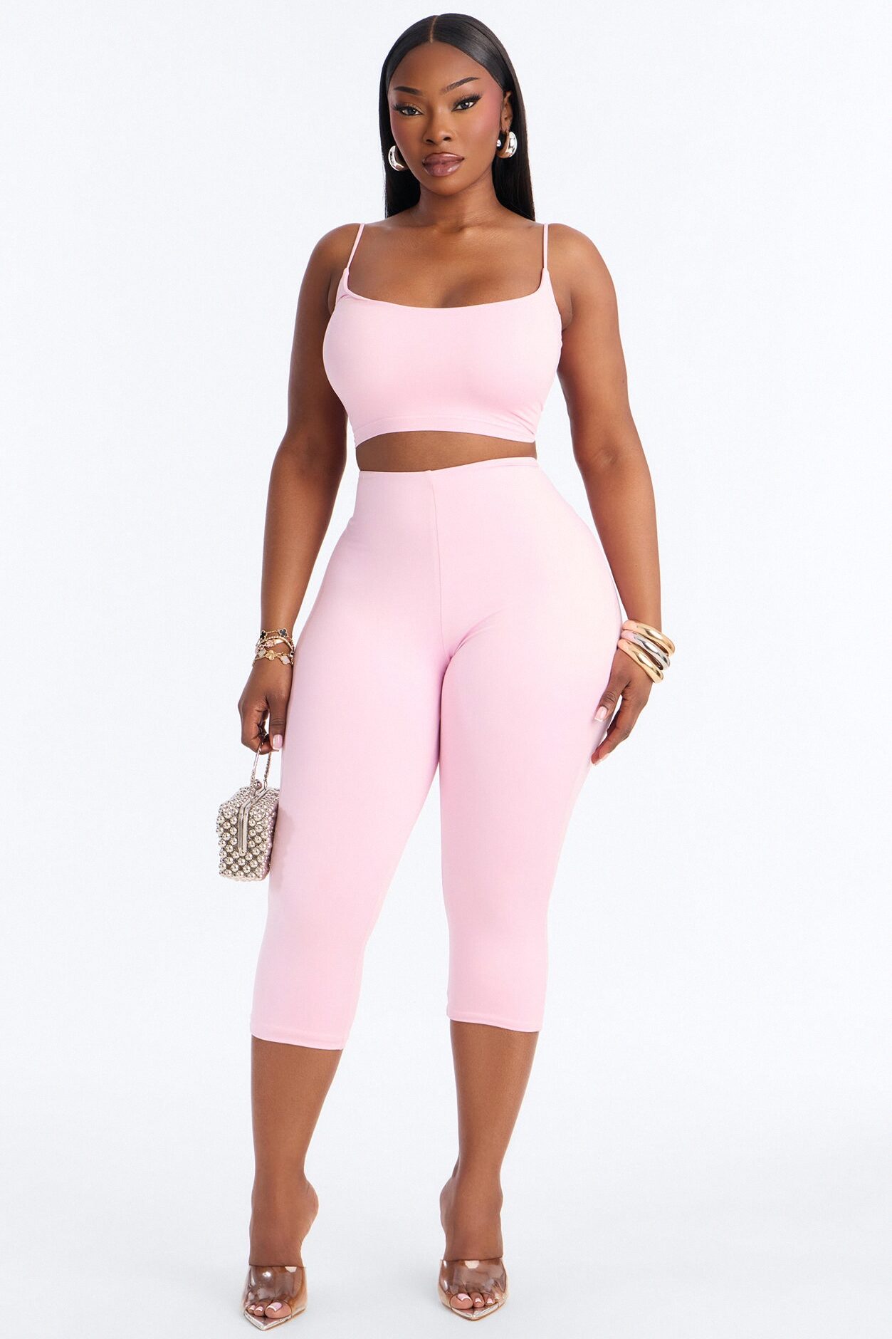 Seamless Smooth Base Layer Double Lined Cami Crop Top - Light Pink