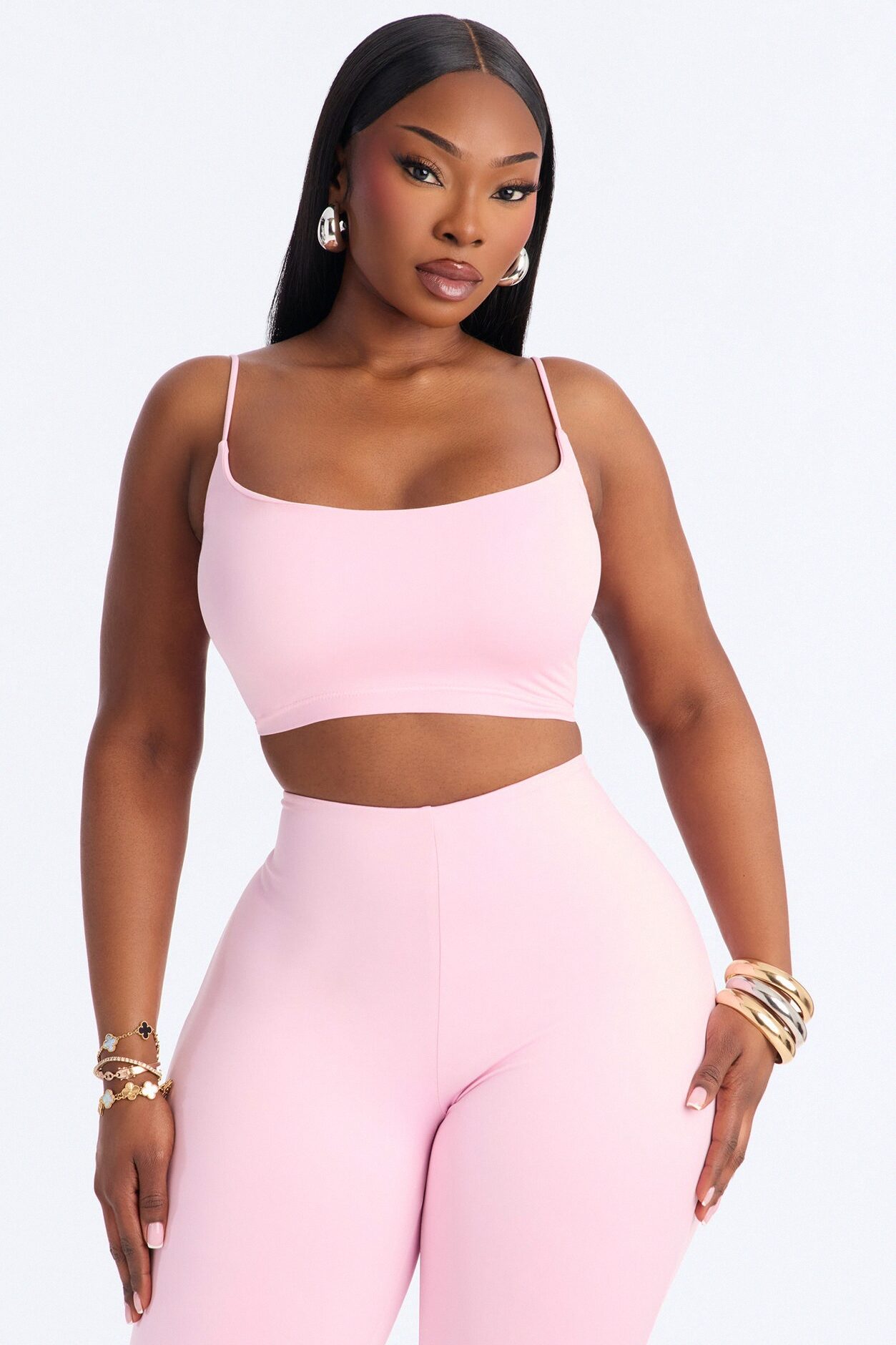 Seamless Smooth Base Layer Double Lined Cami Crop Top - Light Pink