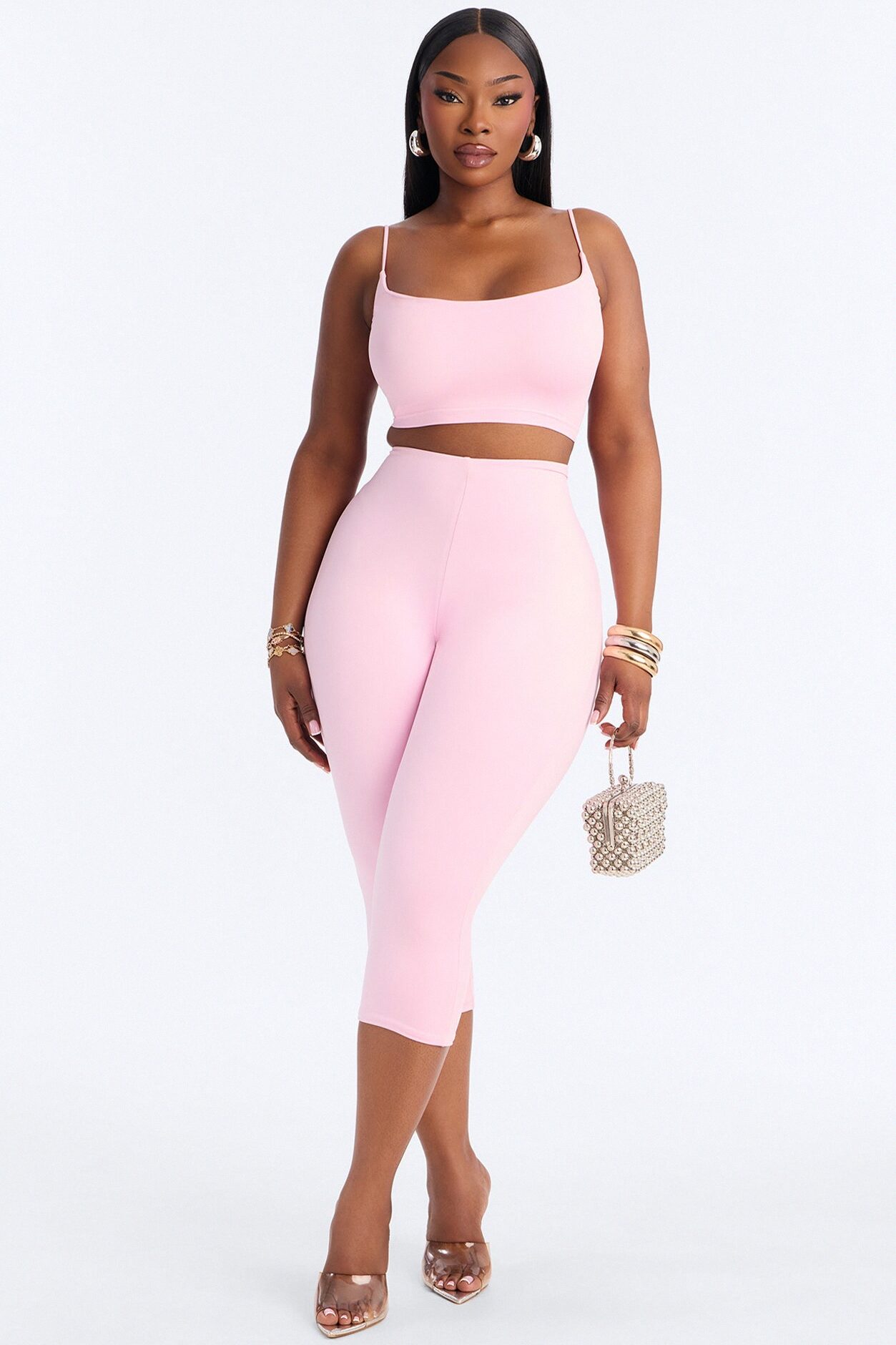 Contour Double Lined Capri Pant - Light Pink