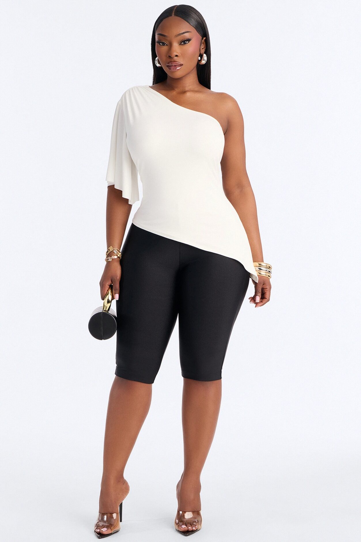 Ana Asymmetrical One Shoulder Short Sleeve Top - White