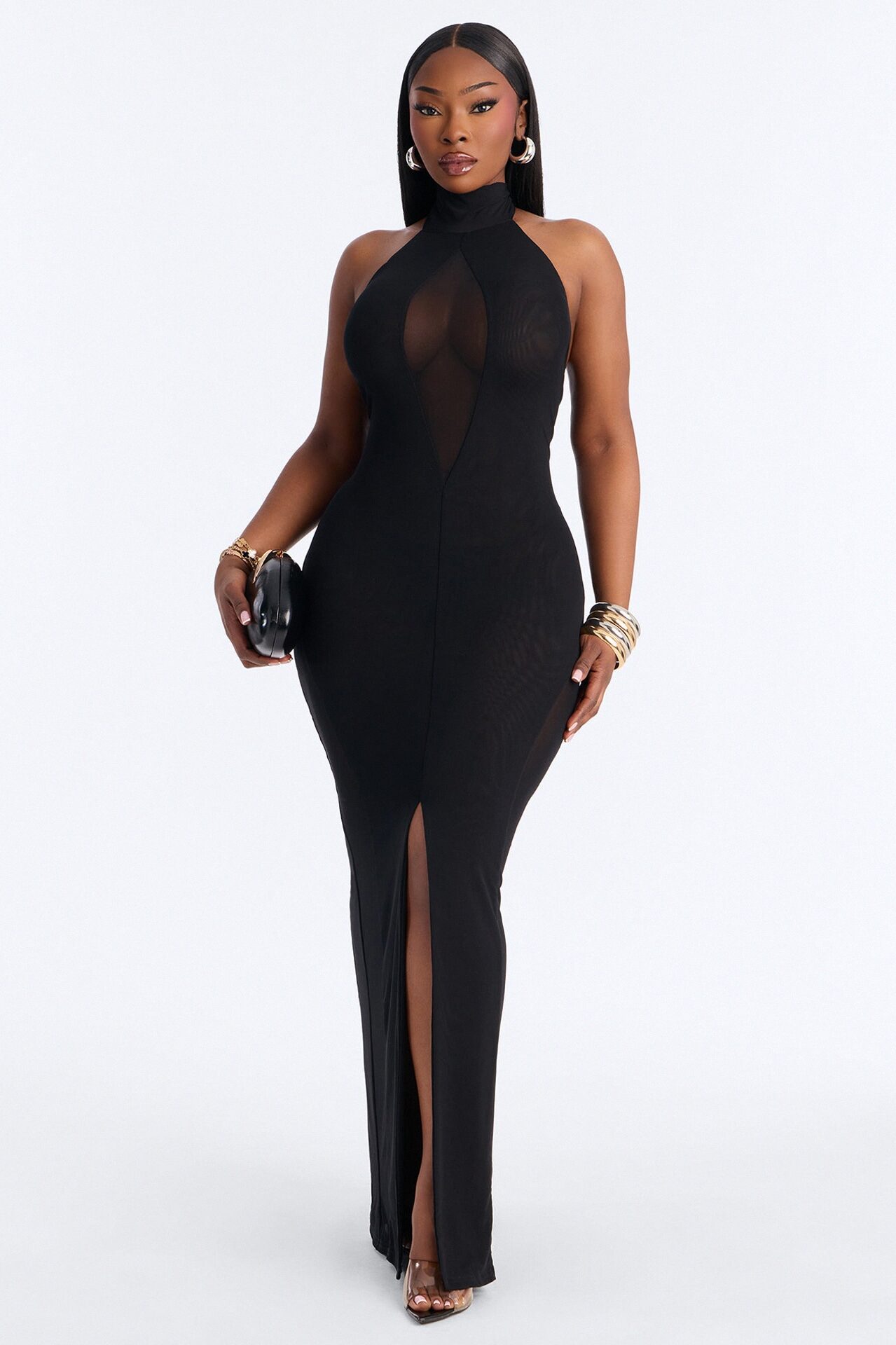 Samantha Halter Mesh Maxi Dress - Black