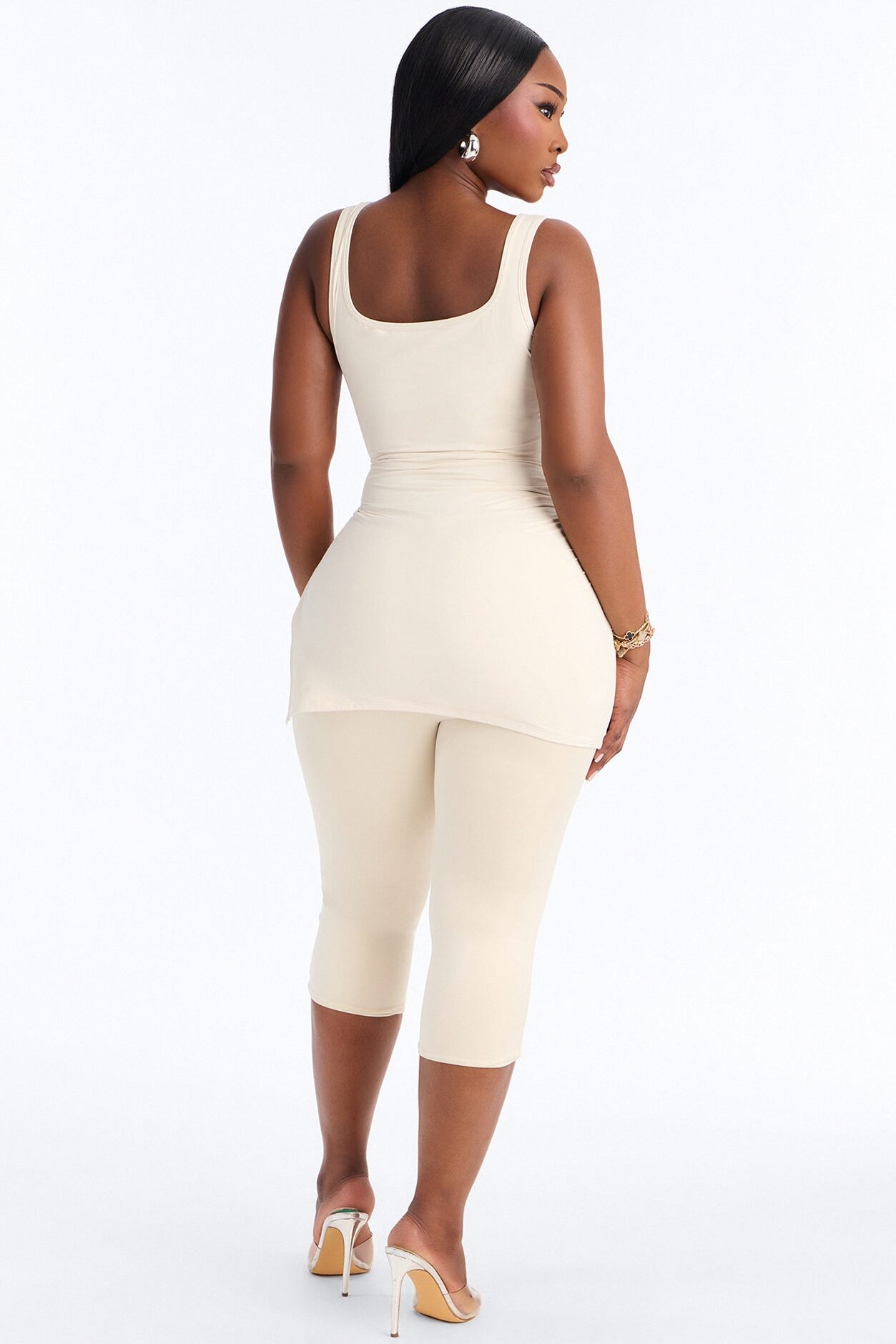 Second Skin Double Line Asymmetrical Ruched Tank Top - Bone