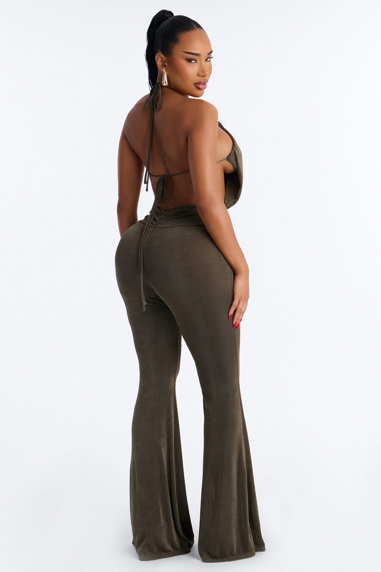 Sienna Slinky Backless Halter Jumpsuit - Olive