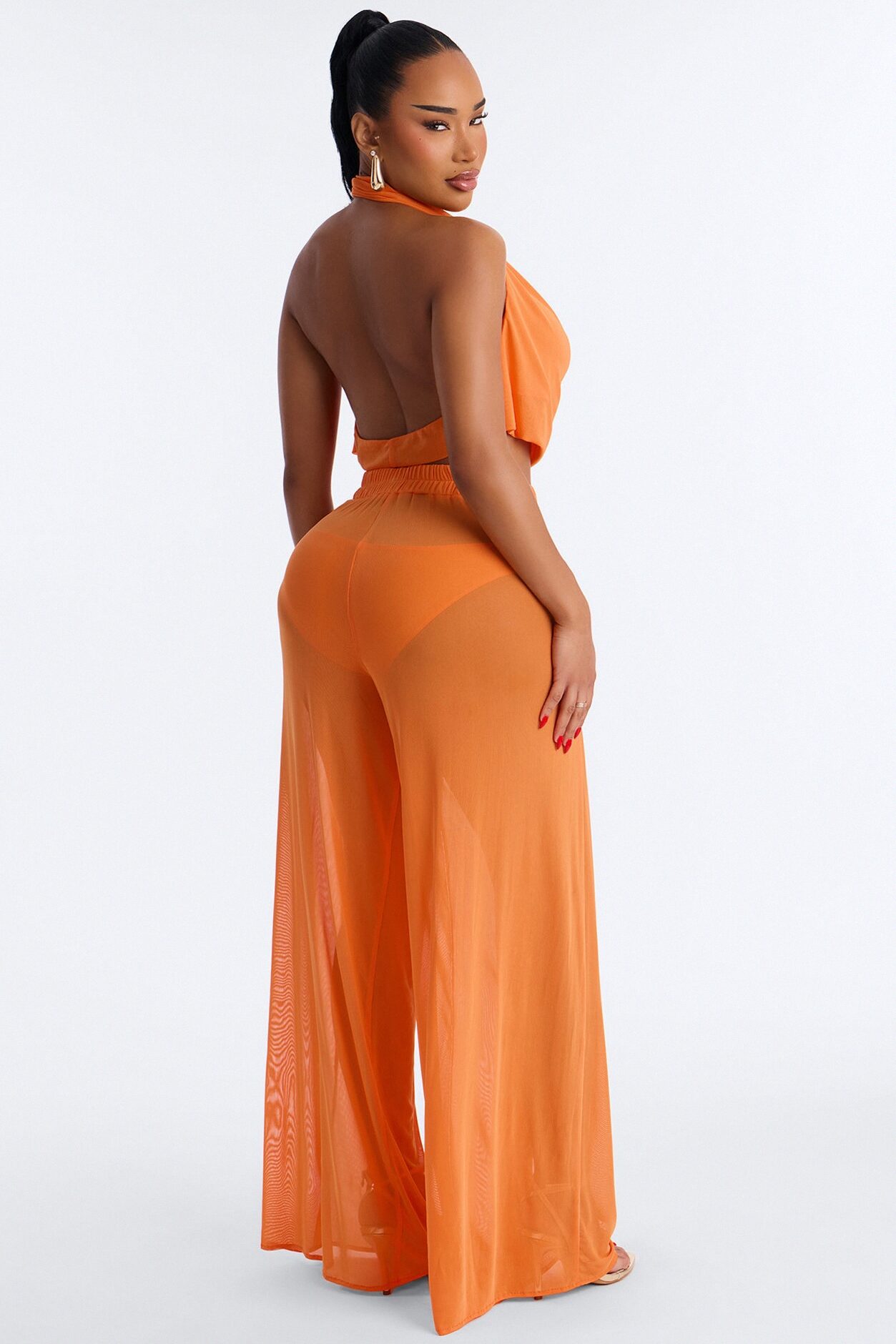 Sheer Obsession Mesh 3 Piece Pant Set - Orange