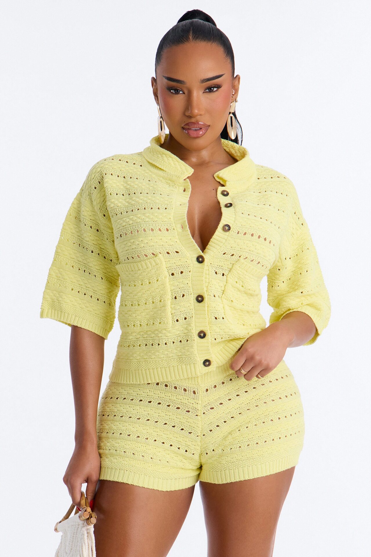 Free Spirit Crochet Short Set - Yellow