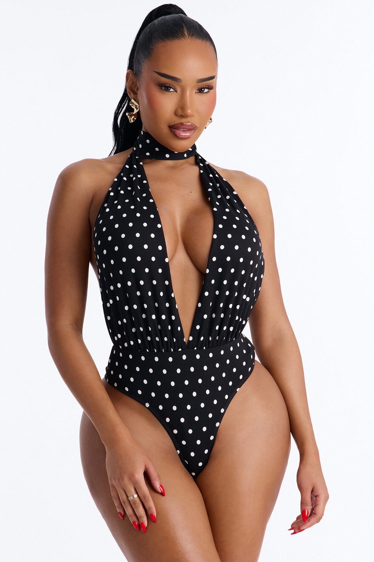 Lola Deep V-Neck Polka Dot Bodysuit - Black/combo