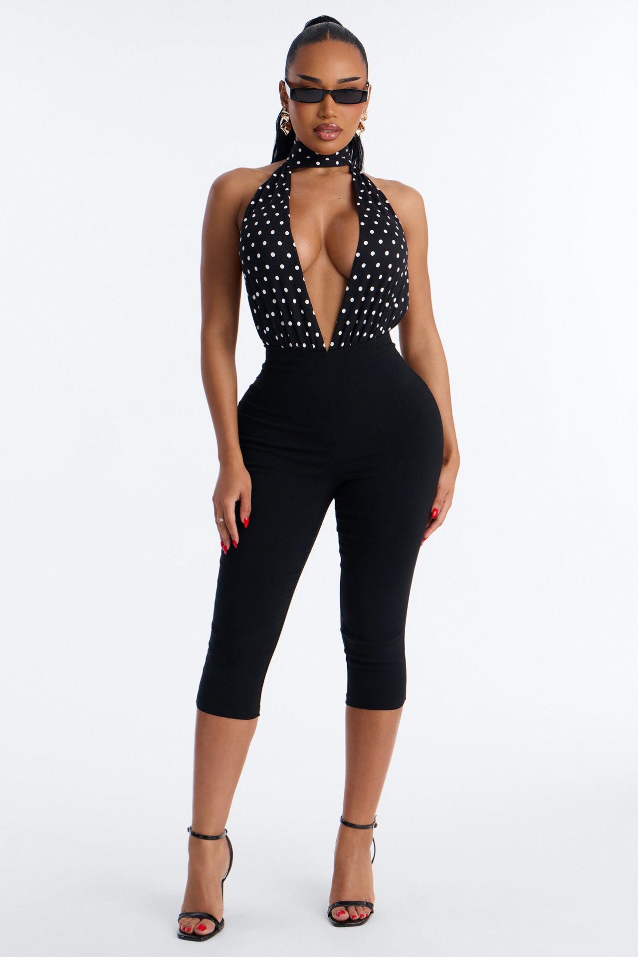 Lola Deep V-Neck Polka Dot Bodysuit - Black/combo