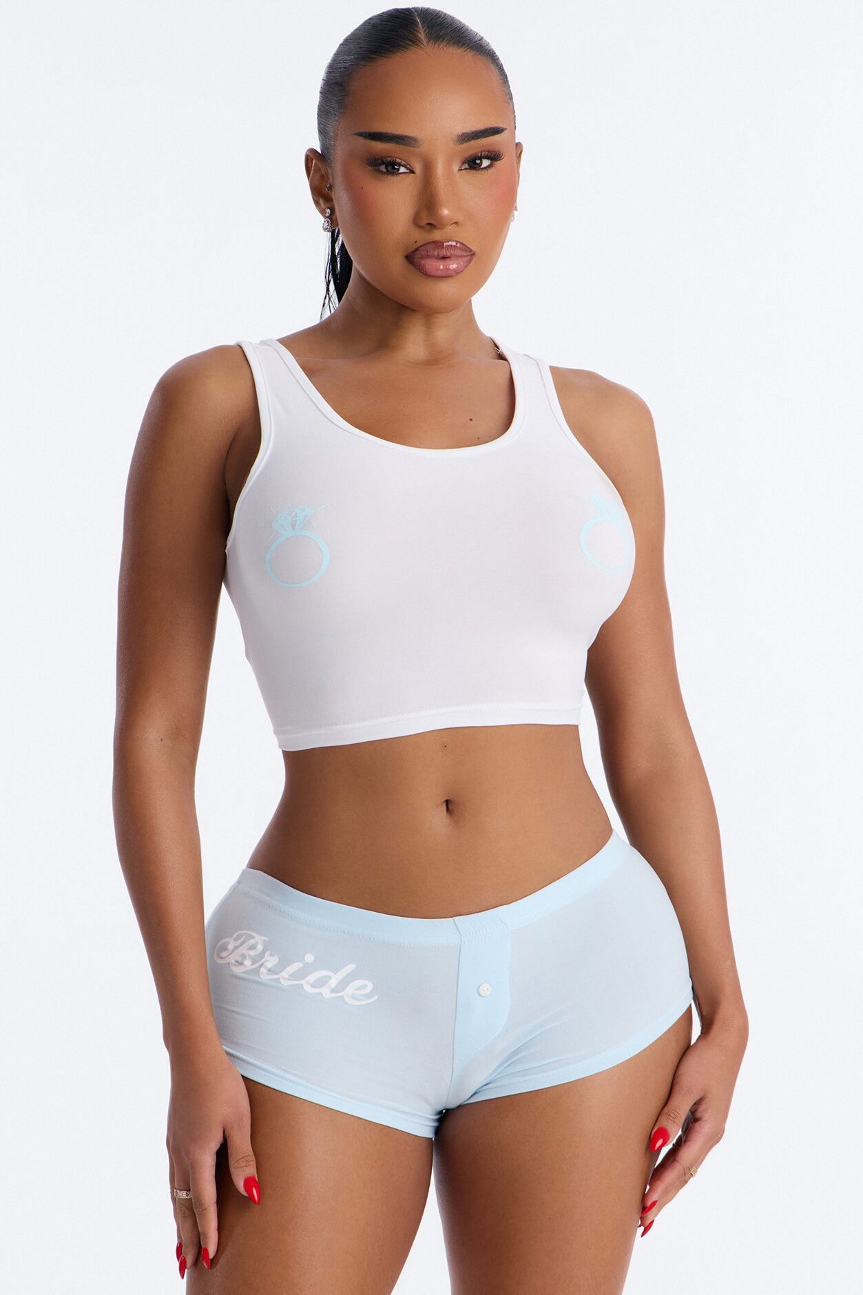 Put A Ring On It PJ Tank & Short Set - White/Blue