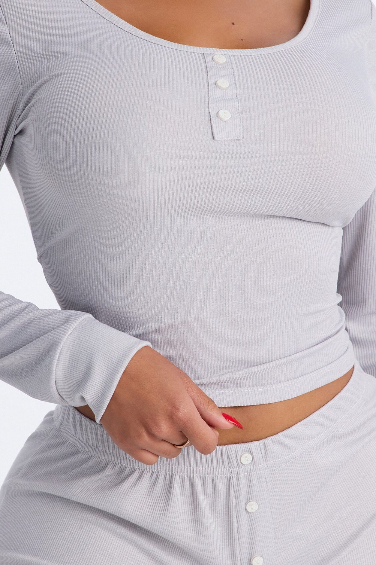 Relaxed Vibe Ribbed Henley PJ Boxer Short Set - Heather Grey