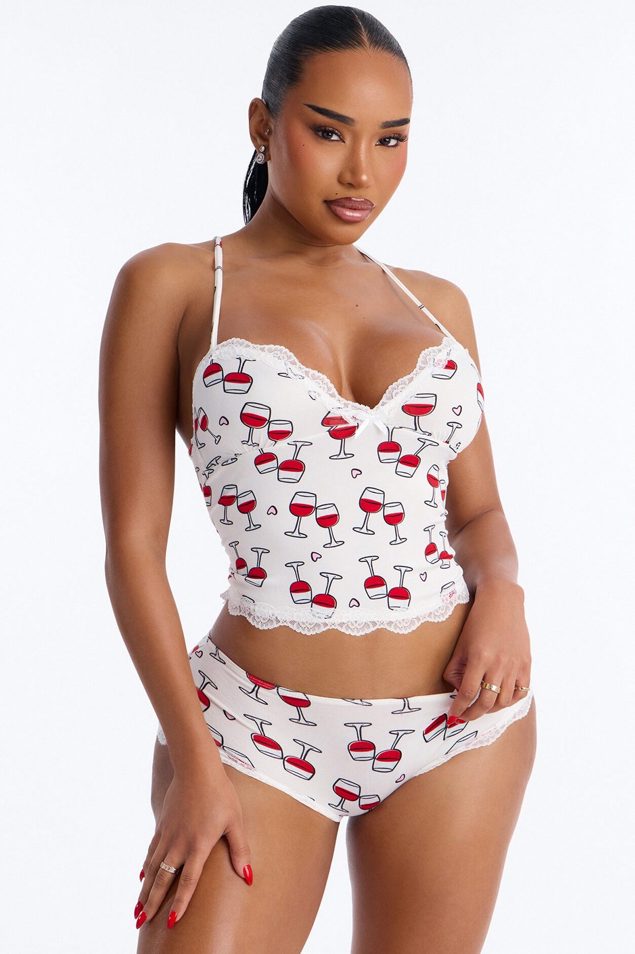 Raise A Glass Cami PJ Short Set - White/combo