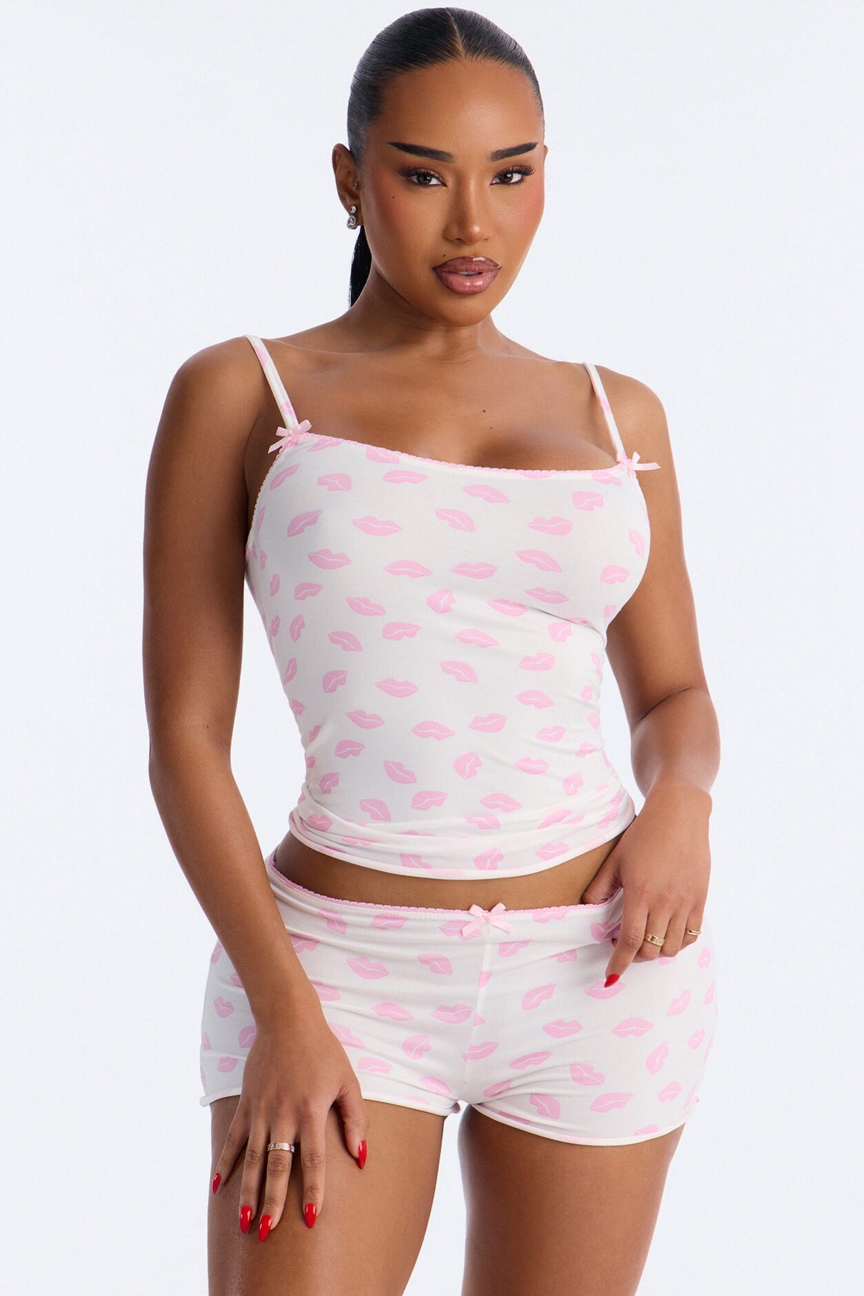 Kisses To You Bow Cami PJ Short Set - White/combo