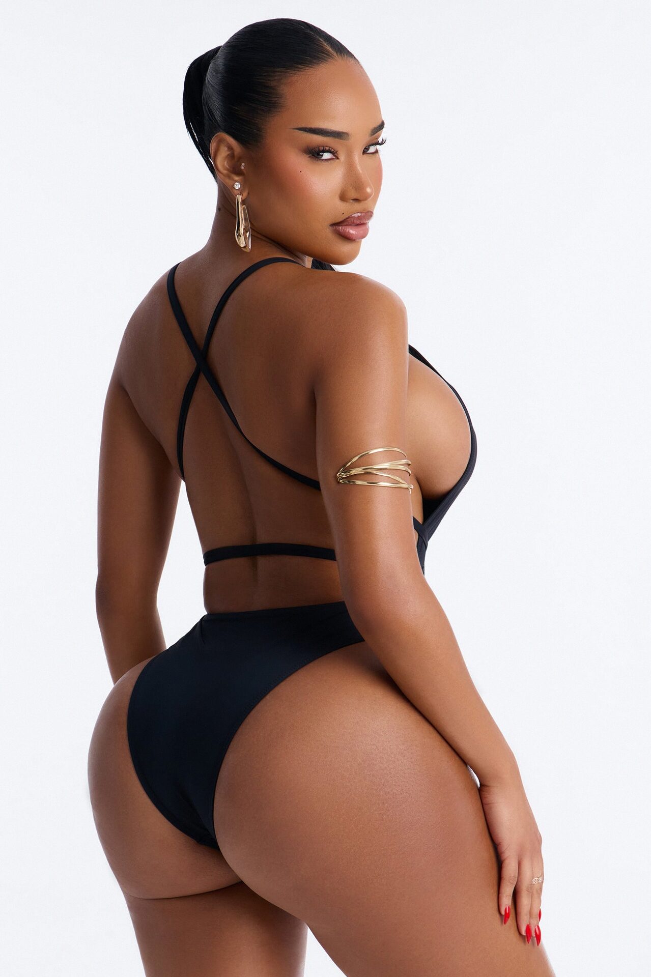 Deep In The Shore Strappy 1 Piece Plunge Swimsuit - Black