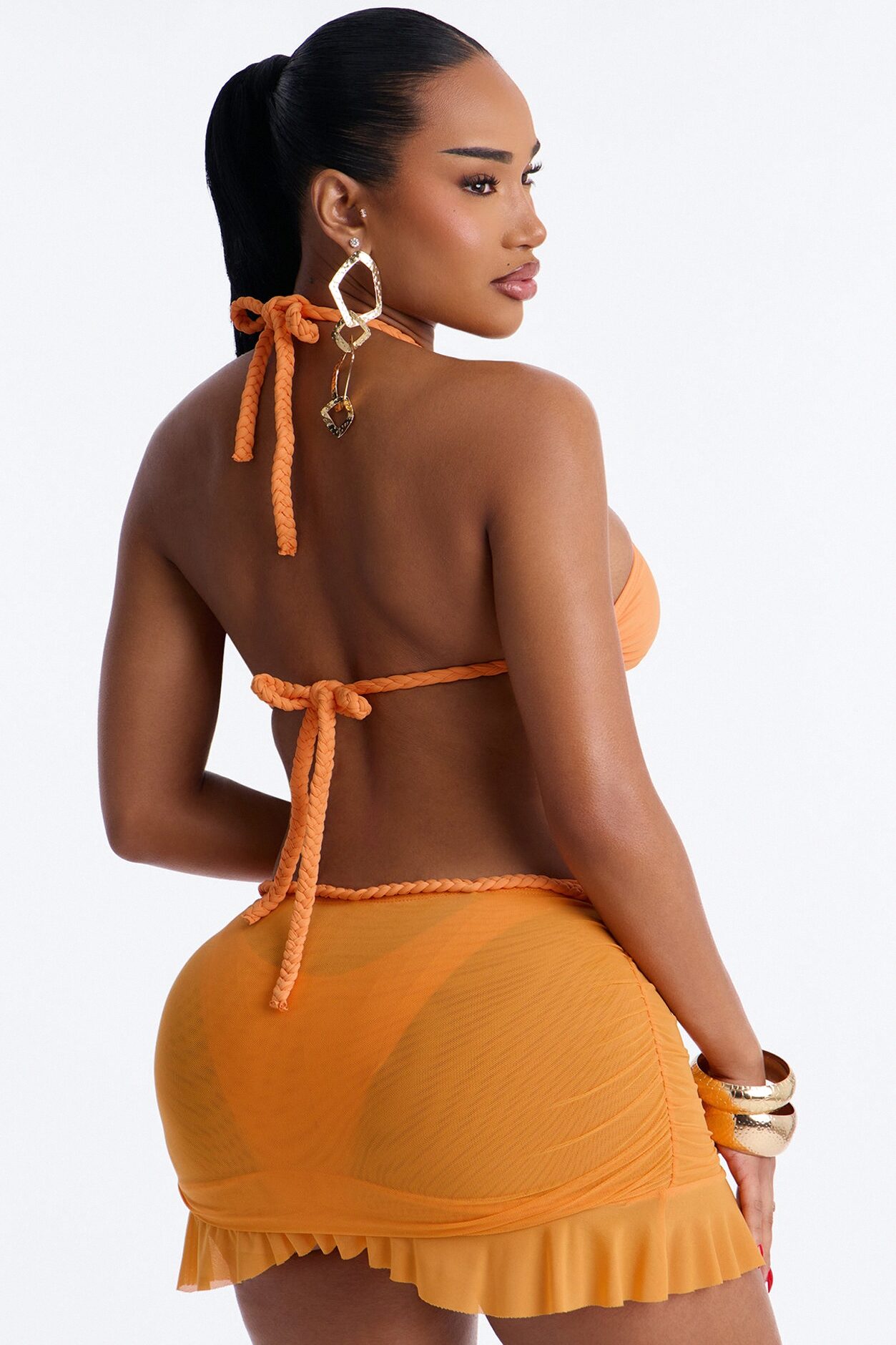She Sells Seashells 2 Piece Halter Bikini & Ruffle Mini Skirt Sunsuit - Orange