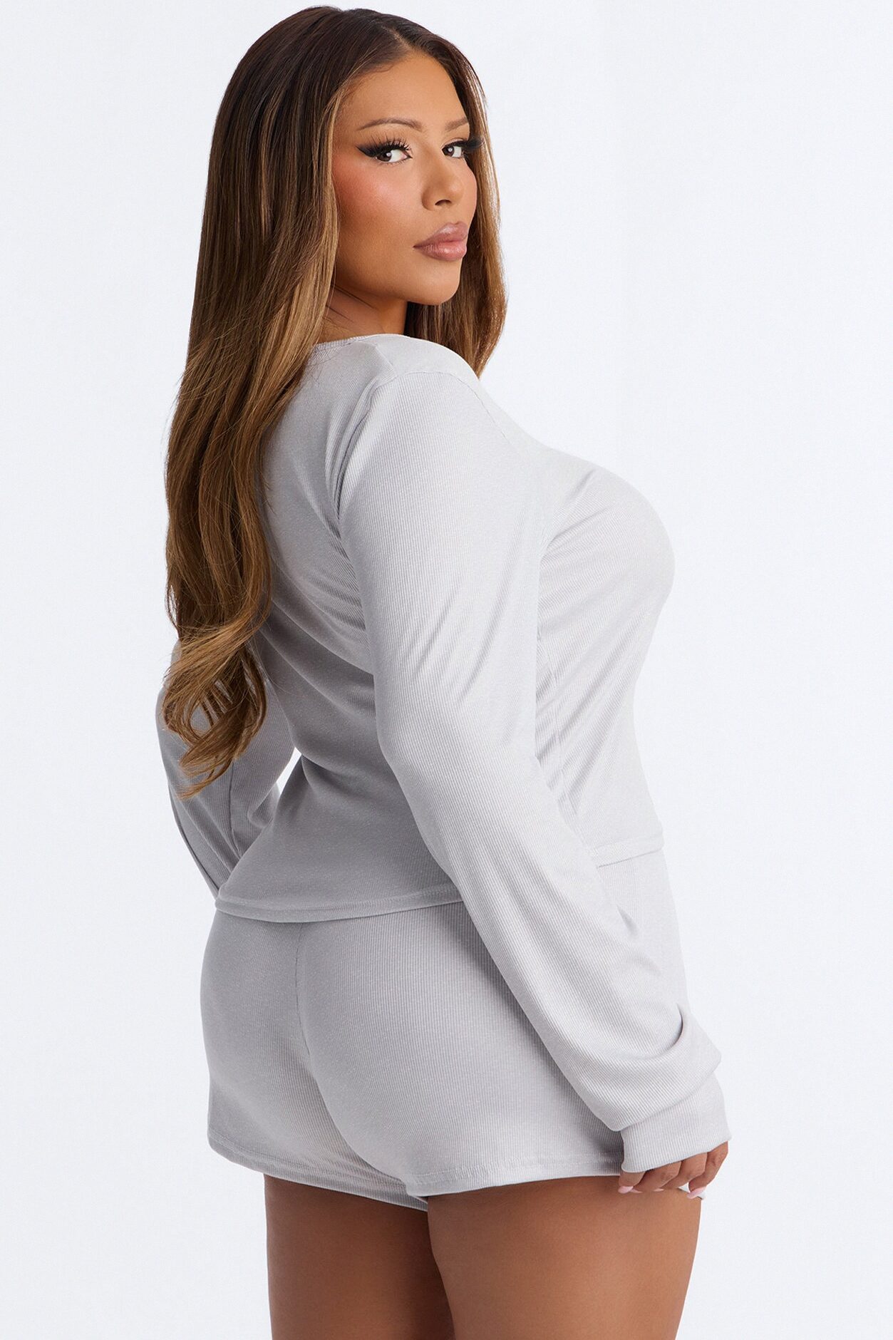 Relaxed Vibe Ribbed Henley PJ Boxer Short Set - Heather Grey