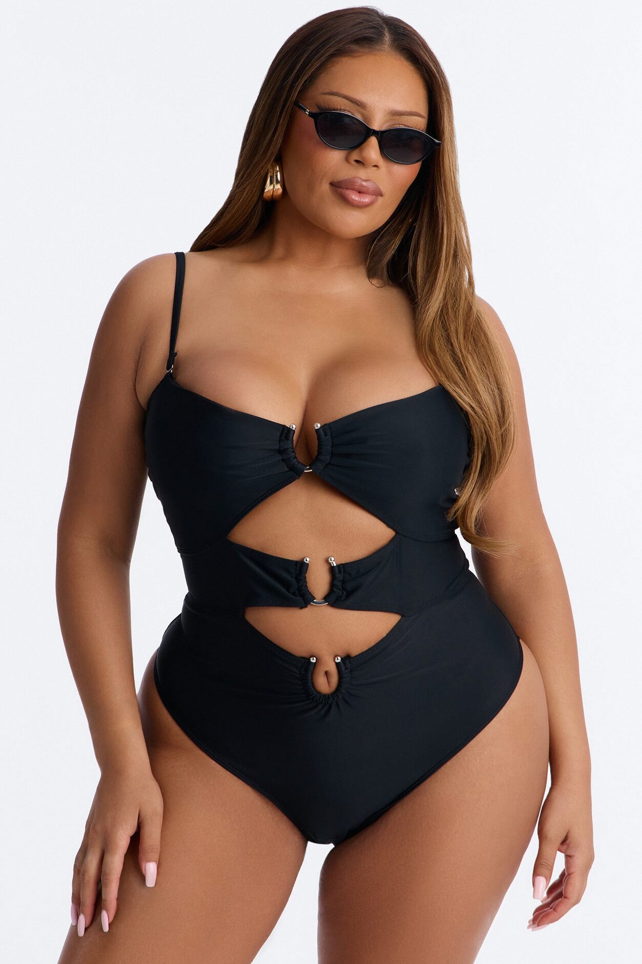 Mimosas By The Pool U Wire Cut Out 1 Piece Swimsuit - Black