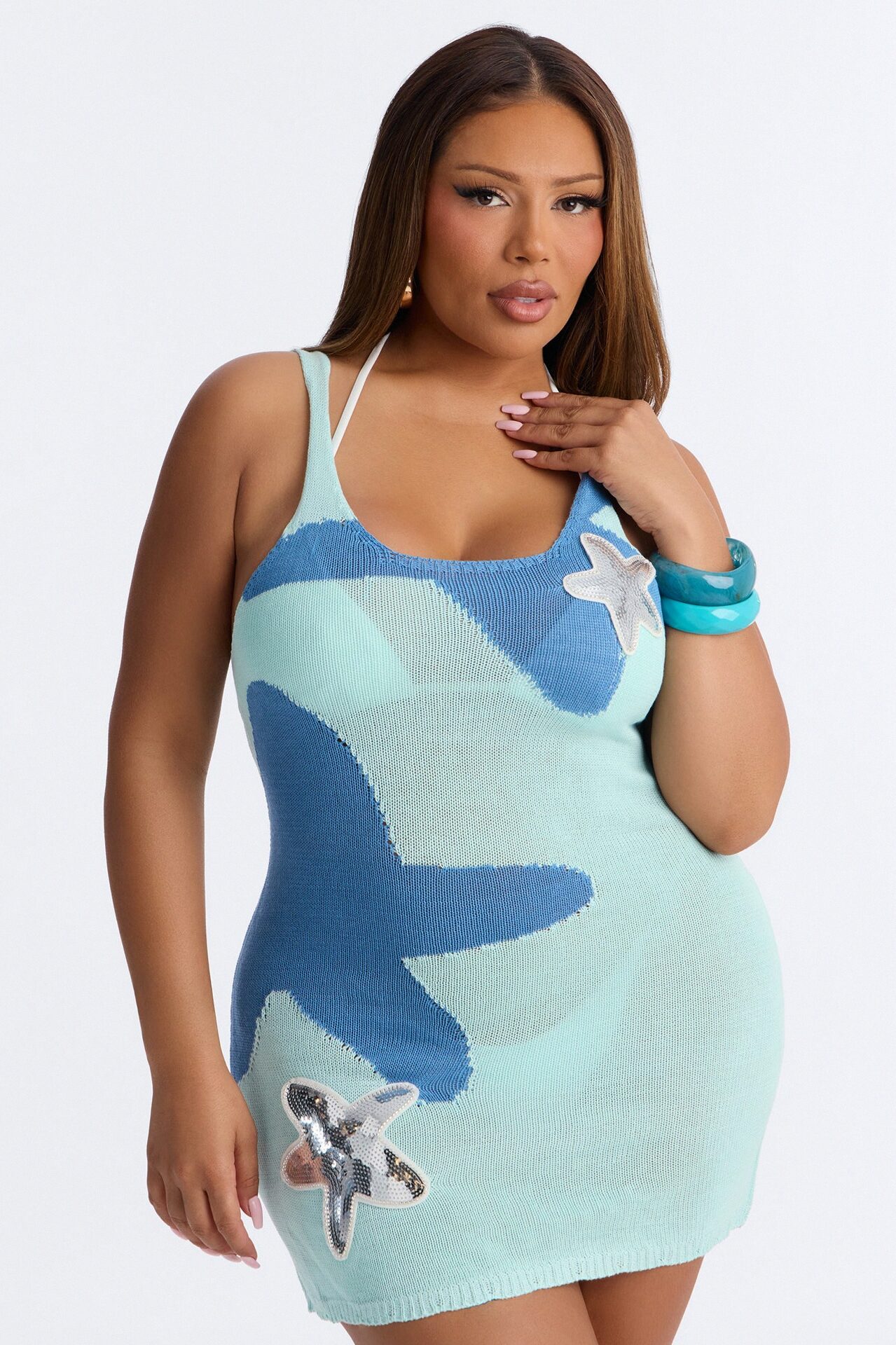 Aqua Atelier Crochet Swim Cover Up Dress - Blue/combo