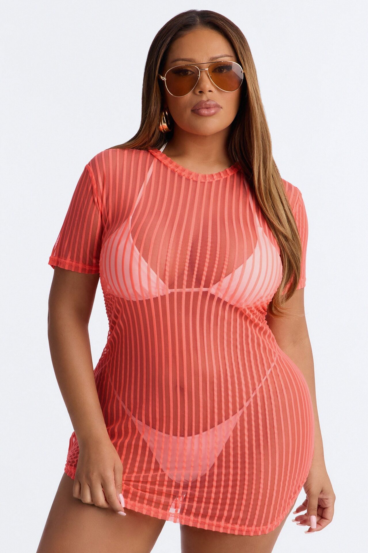 Palm Shade Stripe Cover Up - Orange