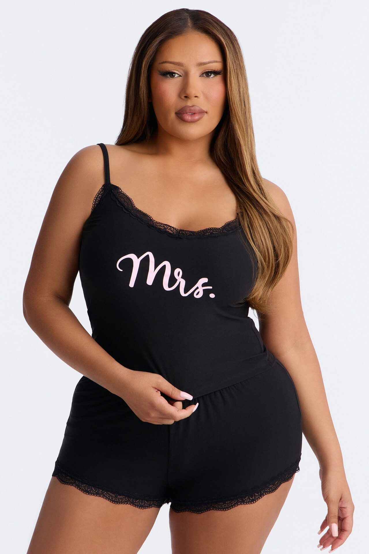 Mrs. Cami & Short PJ Set - Black/Pink