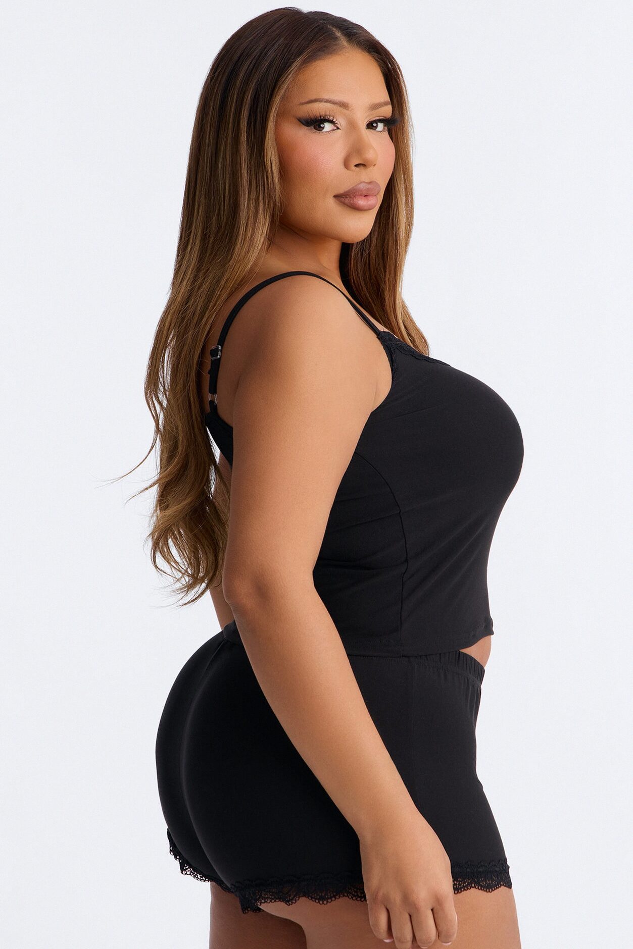 Mrs. Cami & Short PJ Set - Black/Pink