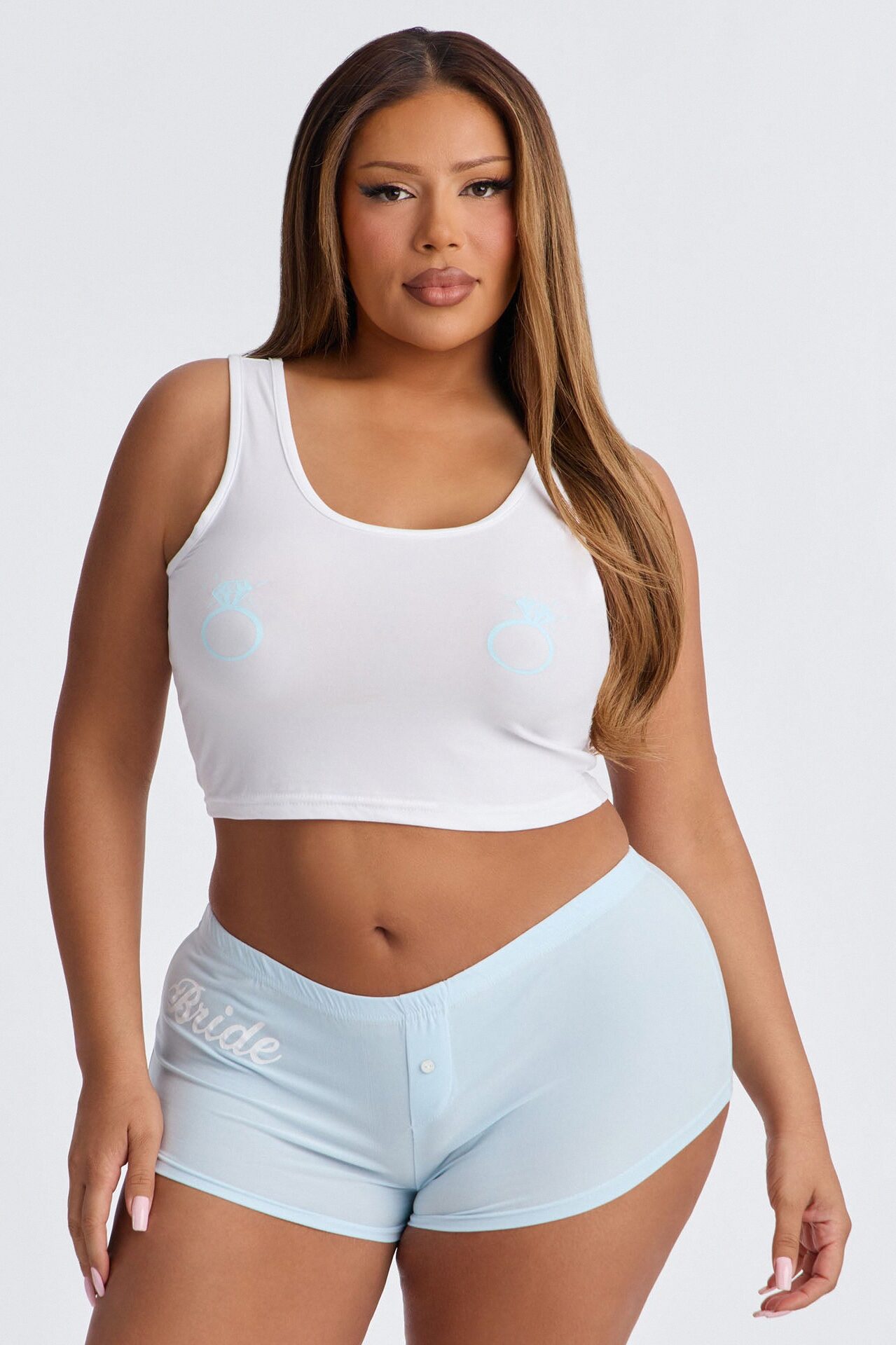 Put A Ring On It PJ Tank & Short Set - White/Blue