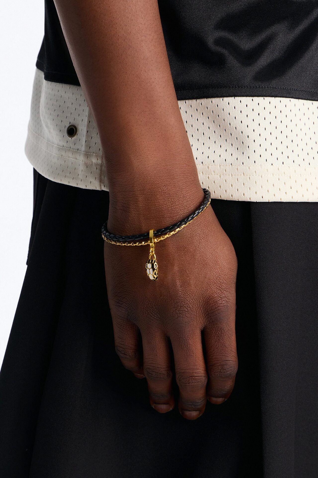 Serpent Dual Chain And Cord Bracelet - Black/Gold