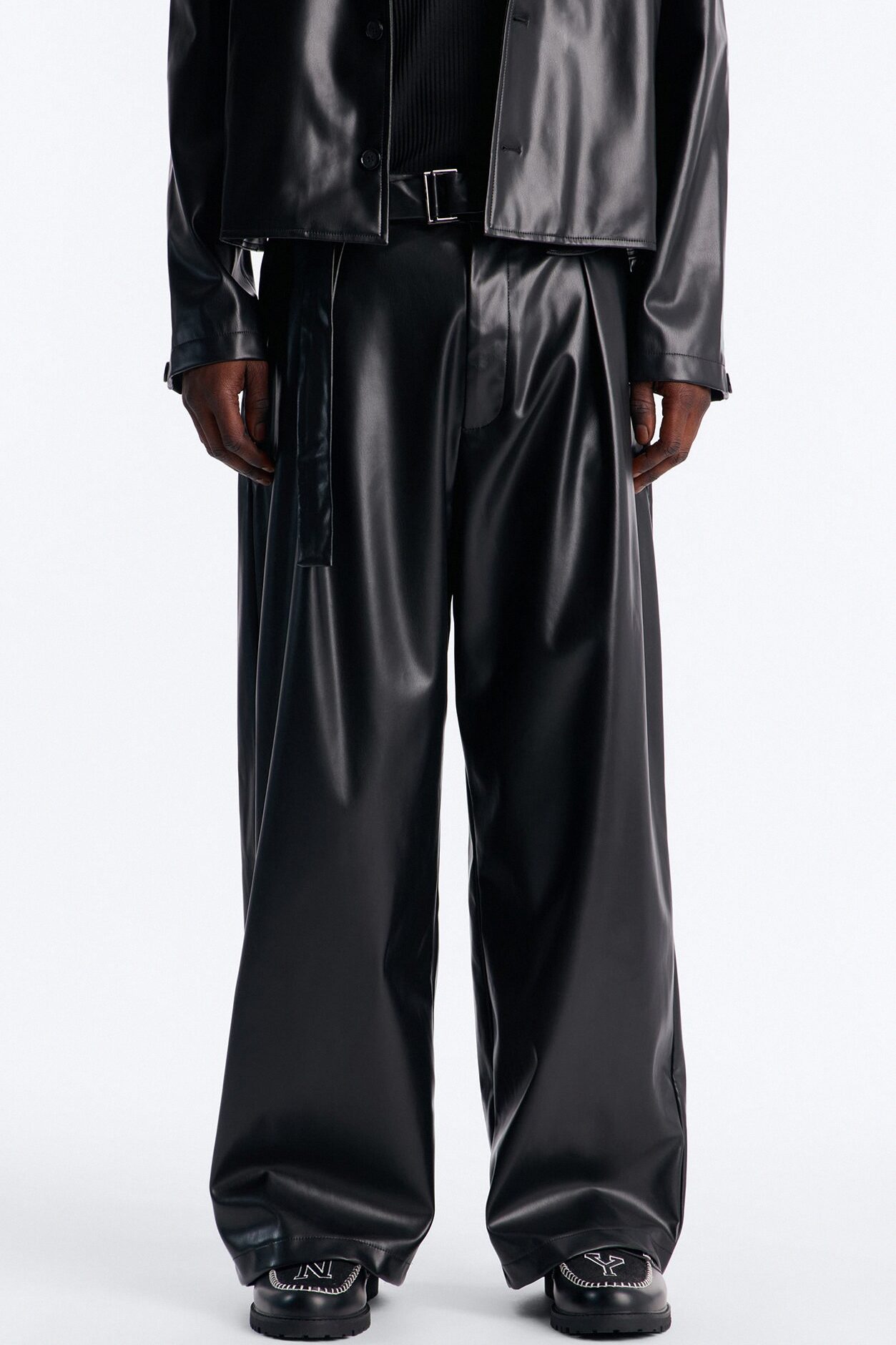 Wide Leg Maverick Faux Leather Trouser - Black