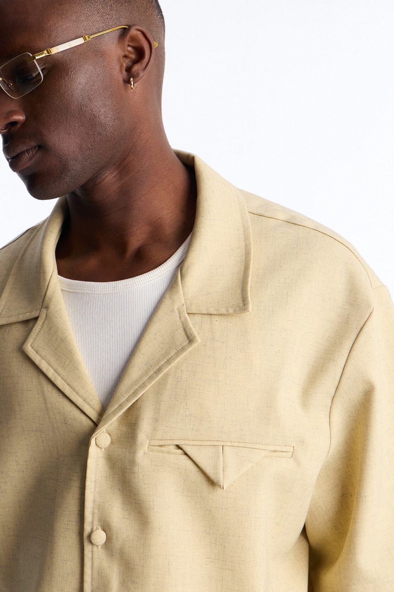 Maison Tailored Textured Button Up Shirt - Stone