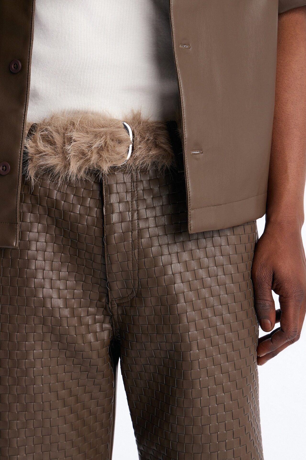 Faux Fur Pin Buckle Belt - Taupe