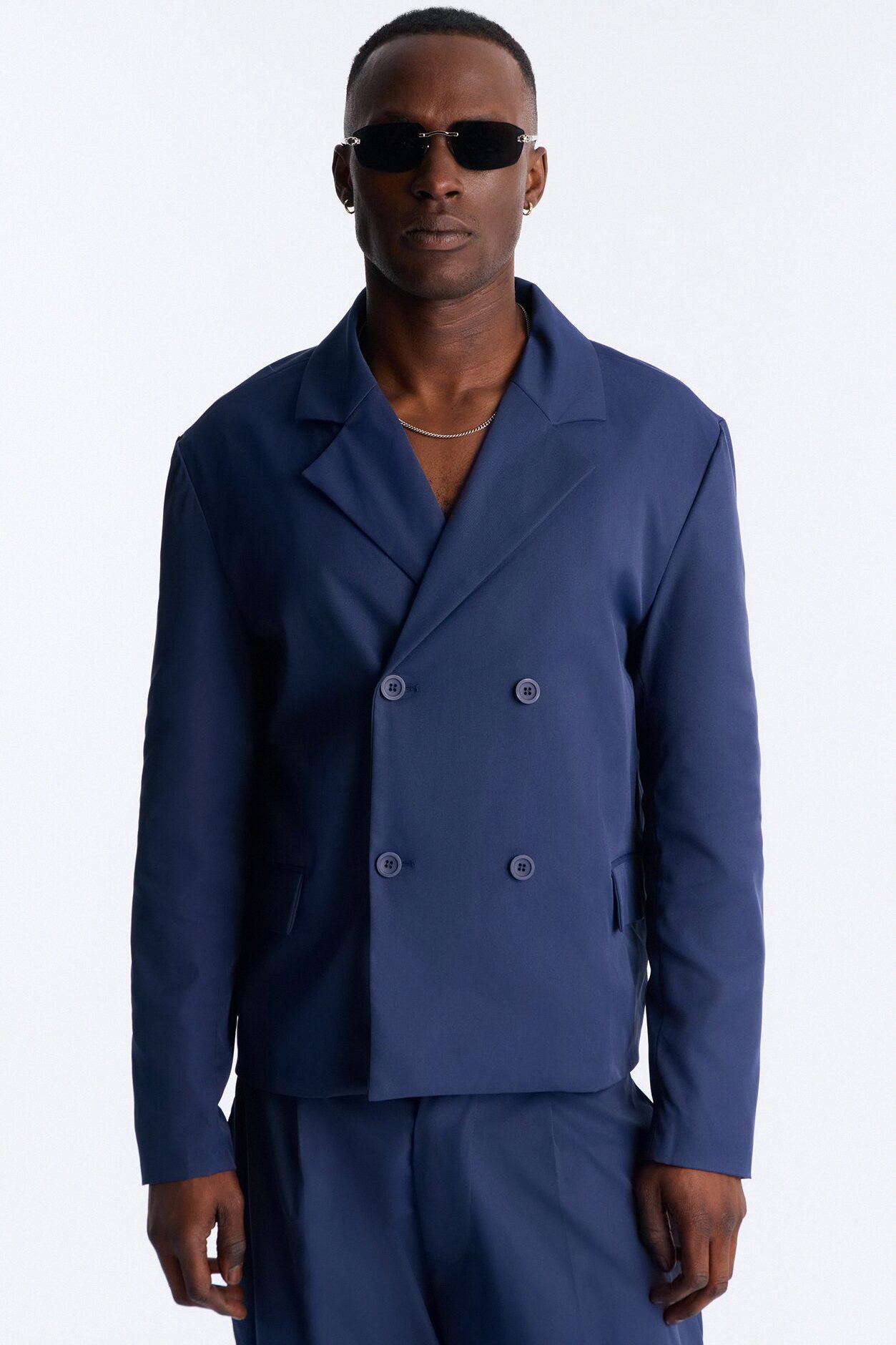 Heirloom Cropped Double Breasted Blazer - Navy