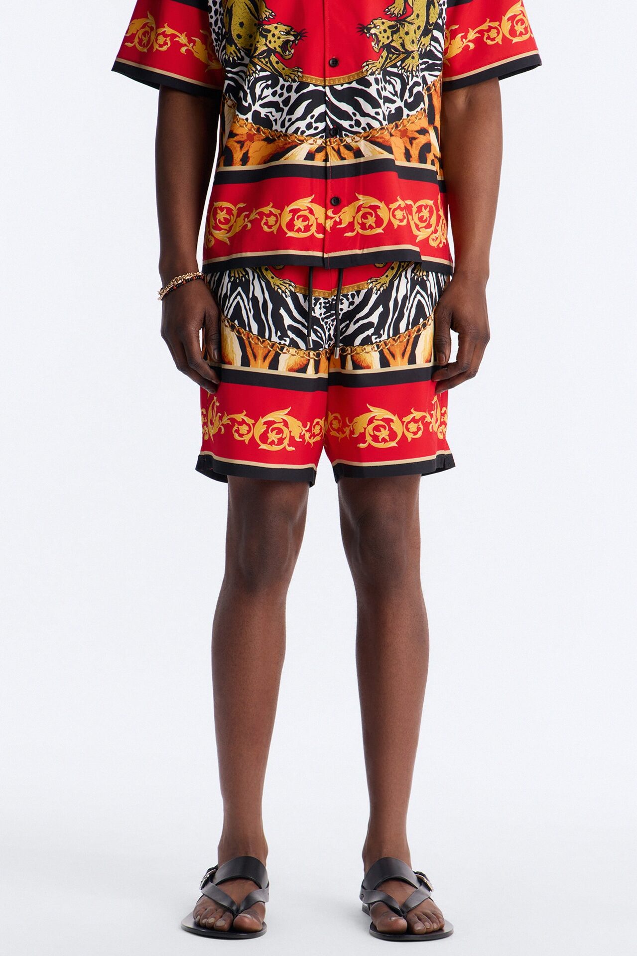 Jungle Royale Baroque Swim Trunk 7″ - Red