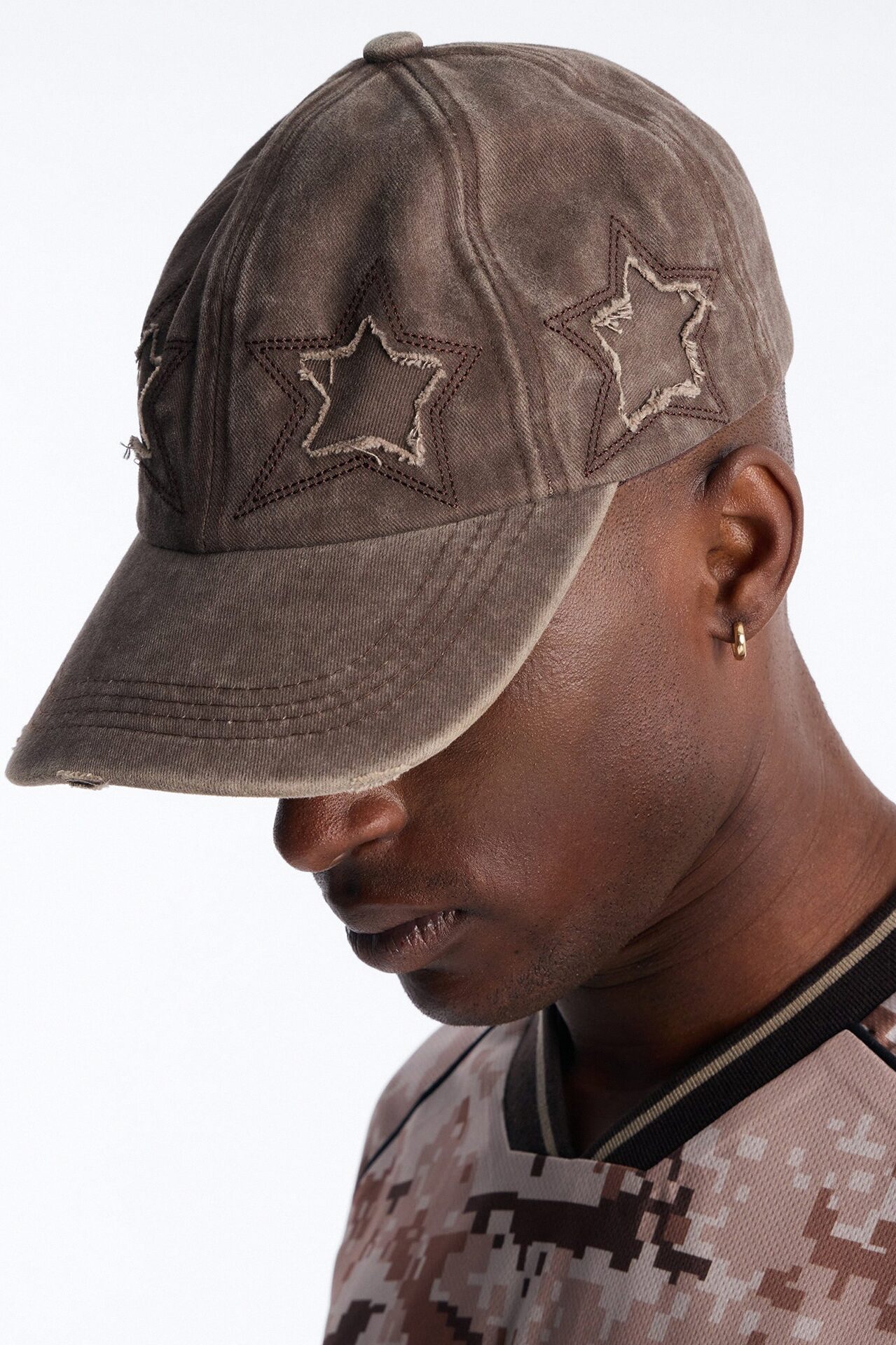 Stars Aligned Distressed Wash Snapback Hat - Brown