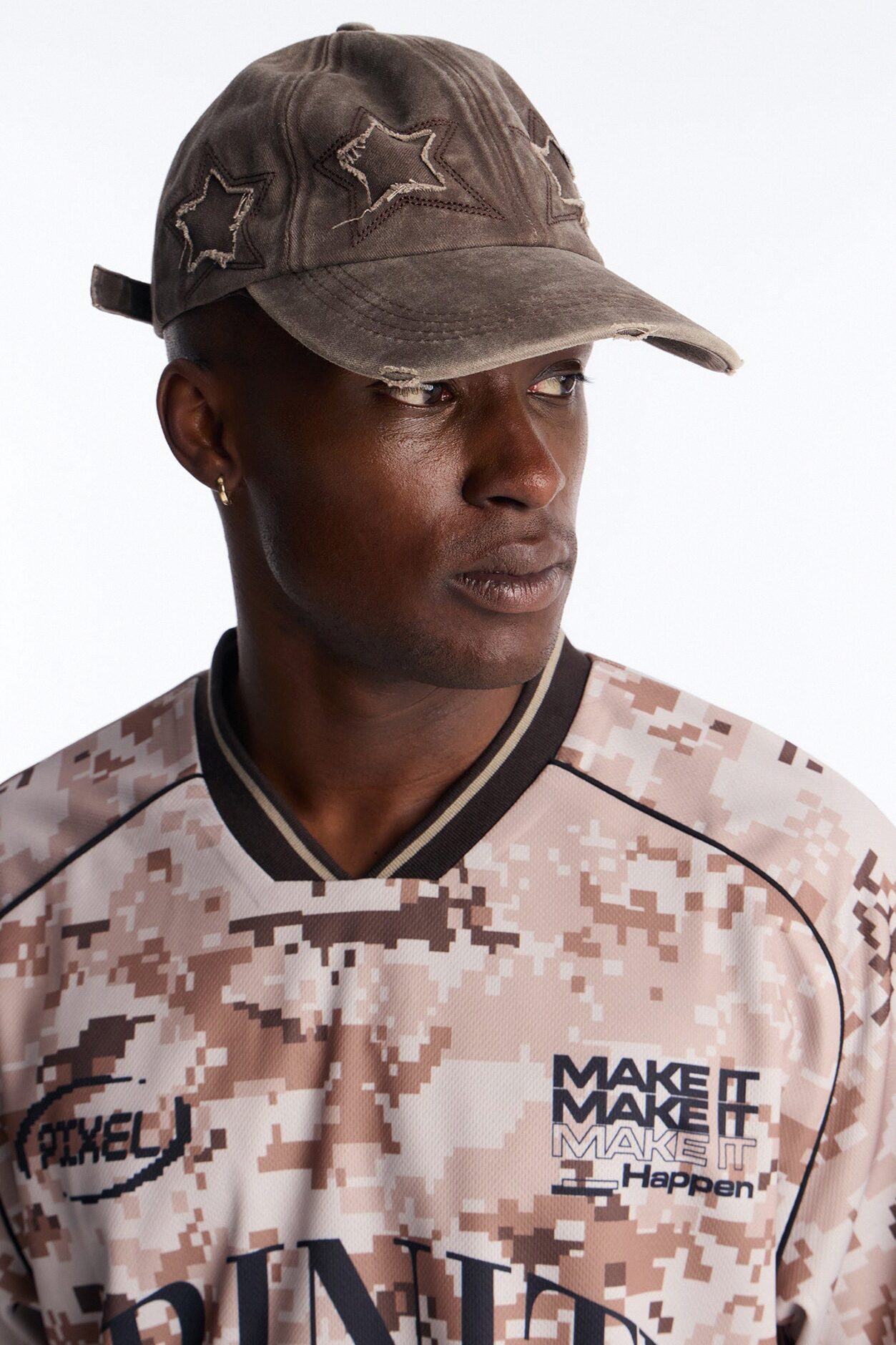 Stars Aligned Distressed Wash Snapback Hat - Brown