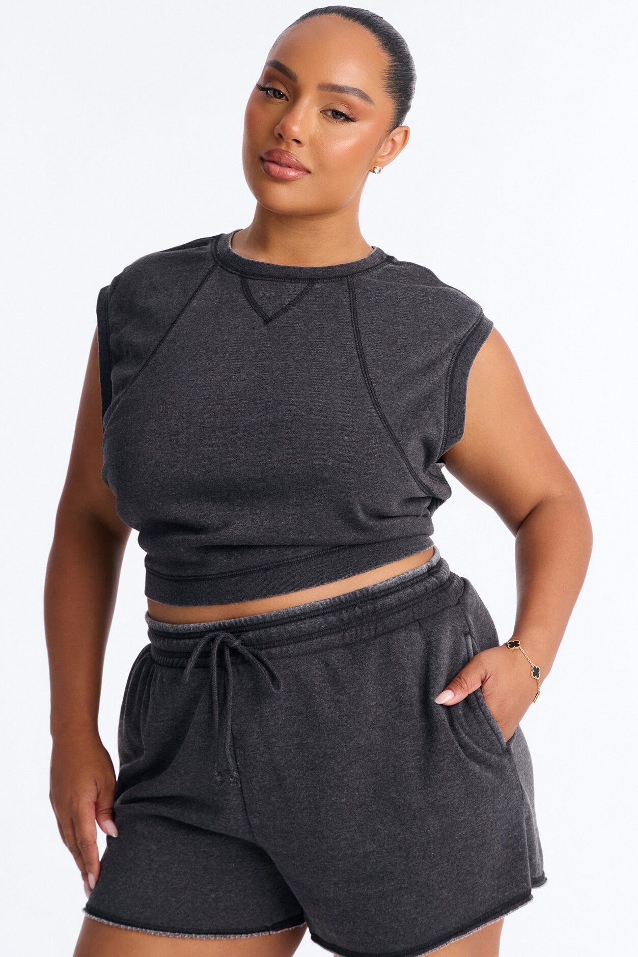 Bree Casual Sweatshort Set - Black