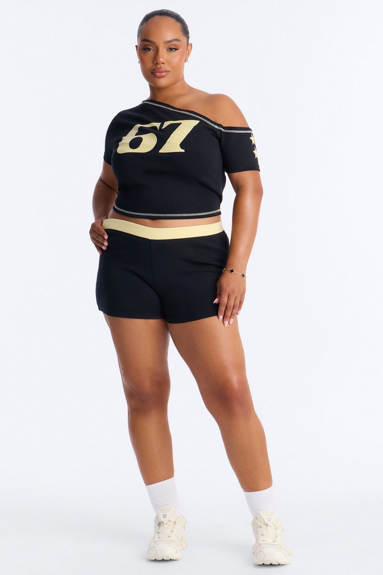 67' Crew Off Shoulder Short Set - Black/combo