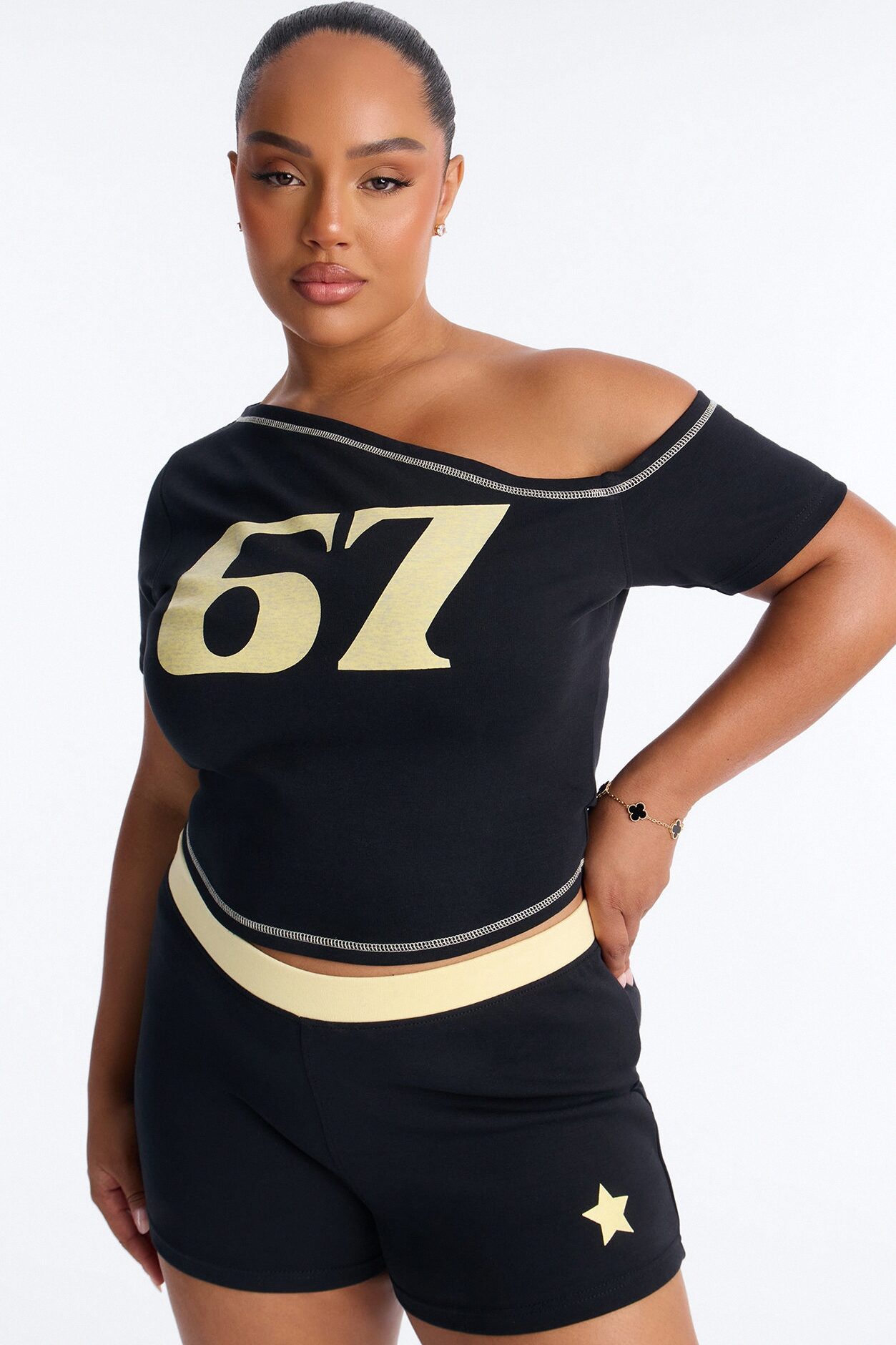 67' Crew Off Shoulder Short Set - Black/combo