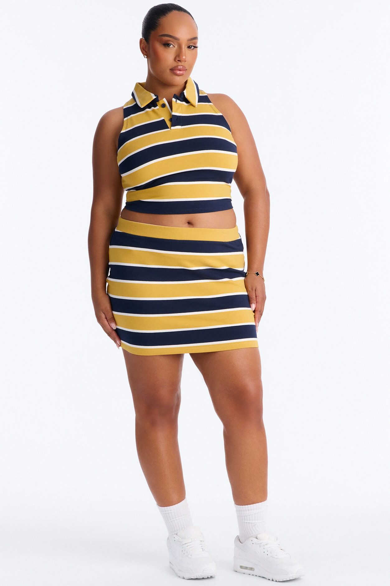 Lindsay Sleeveless Striped Skirt Set - Yellow/combo
