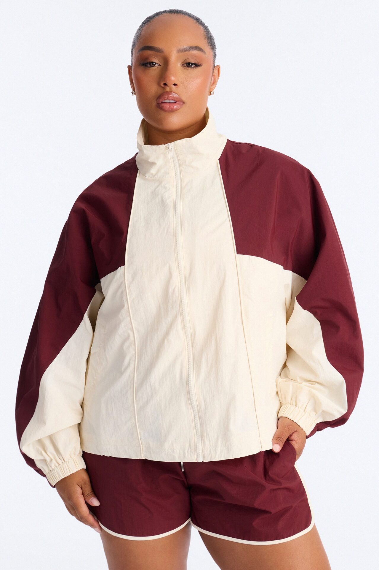 Extra Mile Color Block Windbreaker Jacket - Burgundy