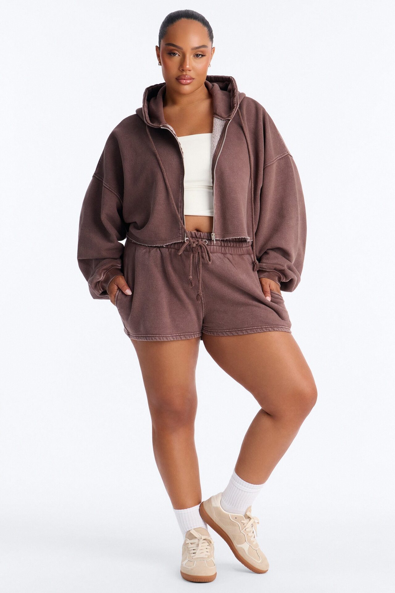 On The Go Washed Short Set - Chocolate