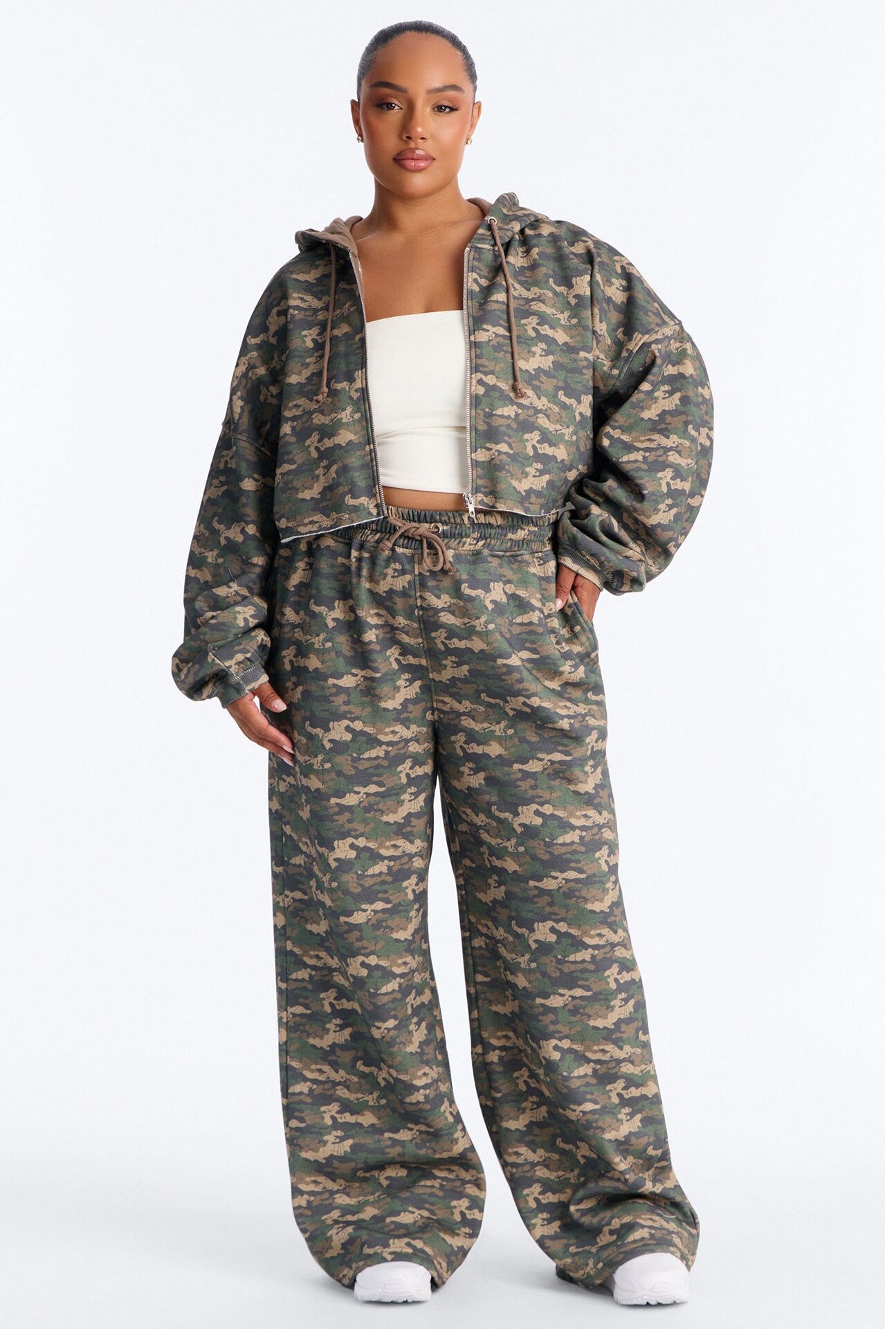 On The Go Camo Fleece Pant Set - Olive/combo