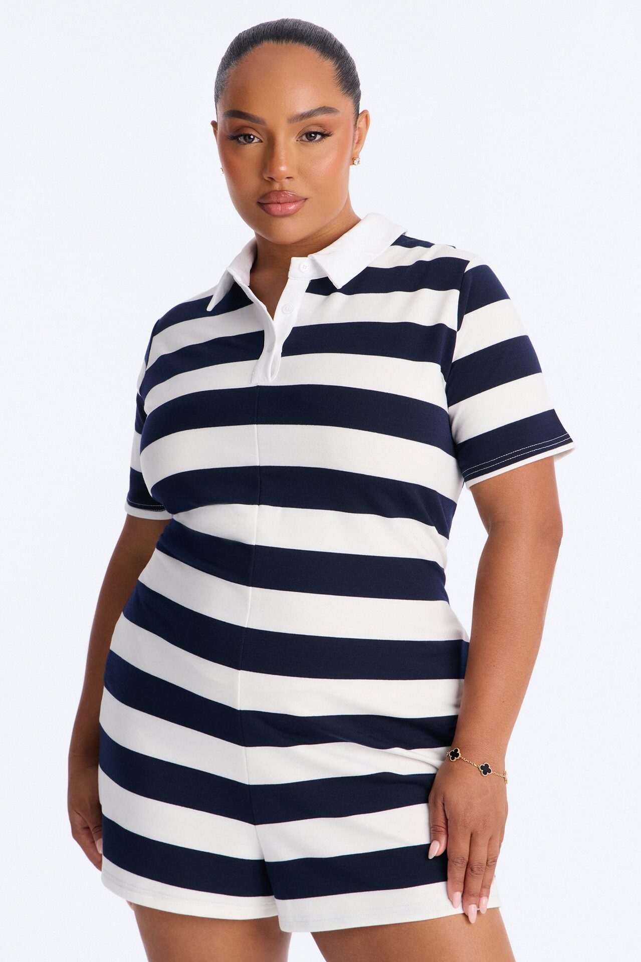 Bailey Striped Polo Romper - Navy