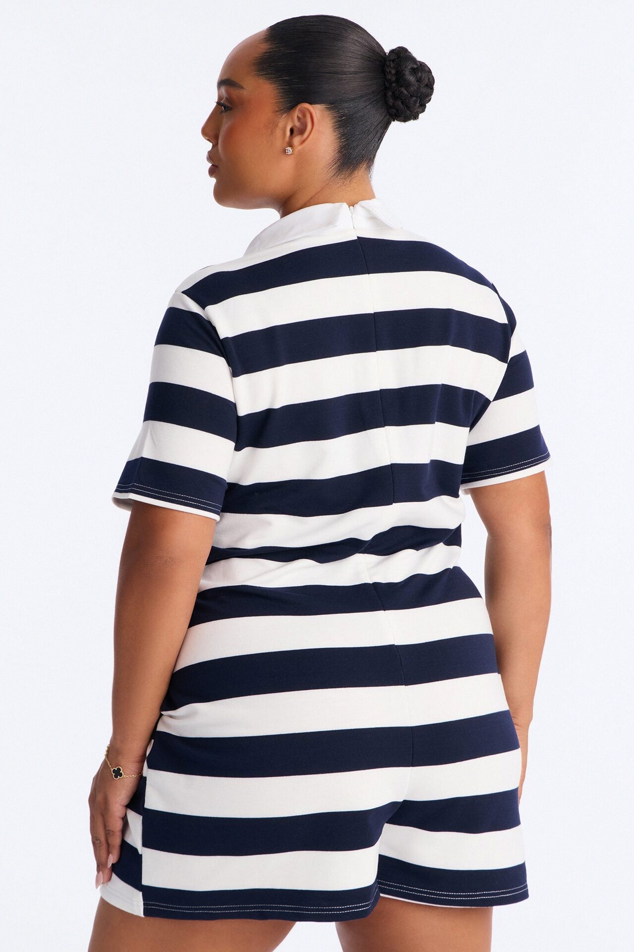 Bailey Striped Polo Romper - Navy