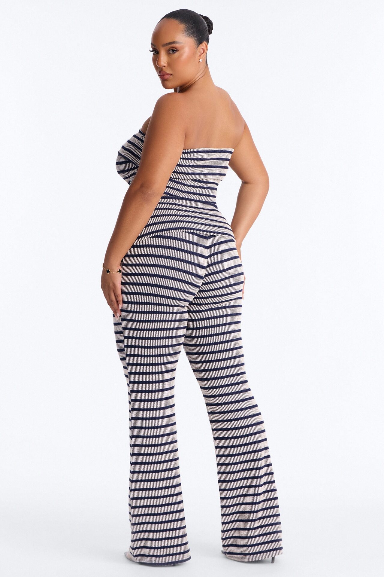 Melody Jacquard Striped Pant Set - Navy/combo