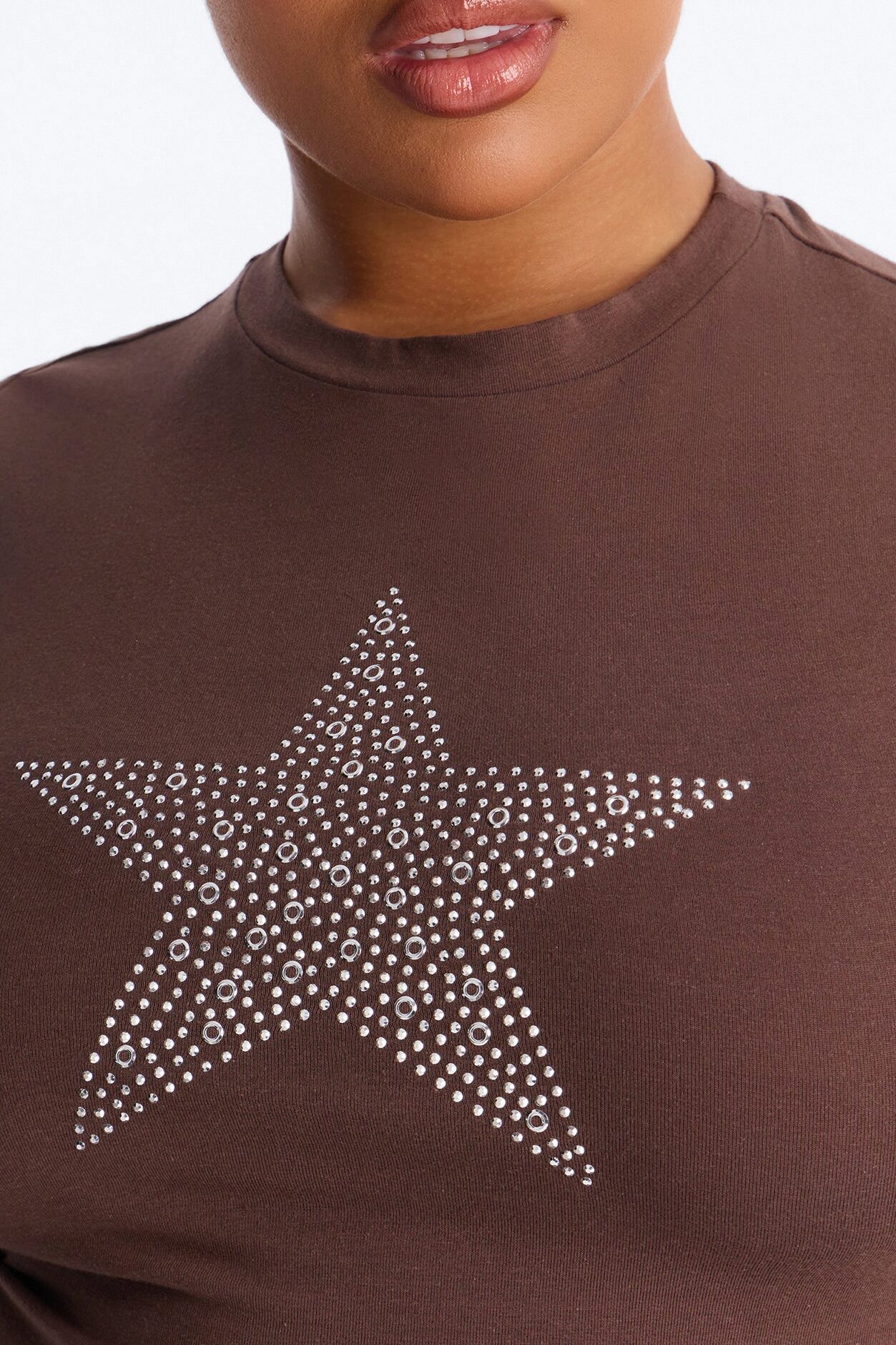 Shining Star Rhinestone Baby Tee - Brown