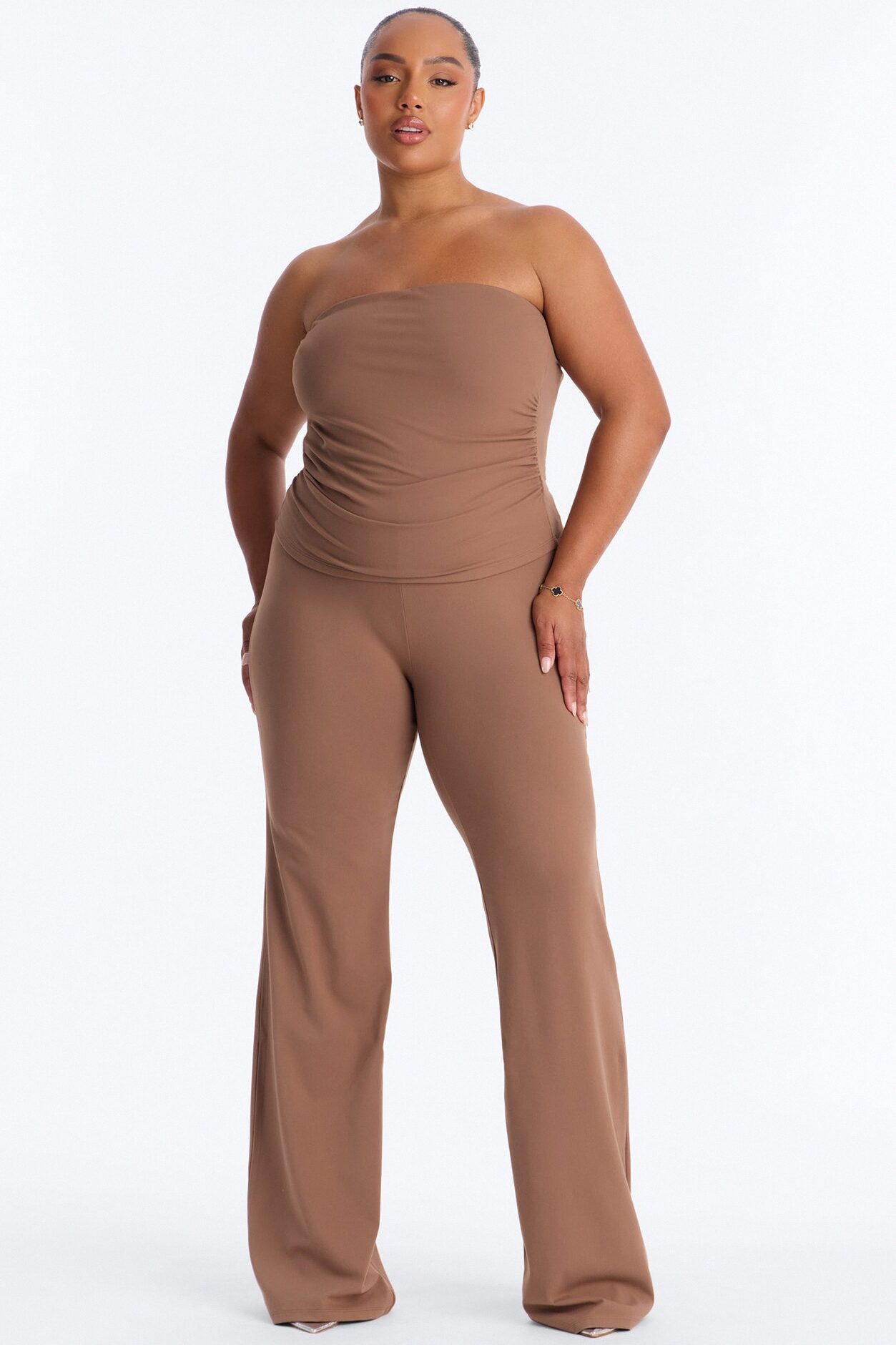 Just Vibes Strapless Pant Set - Brown